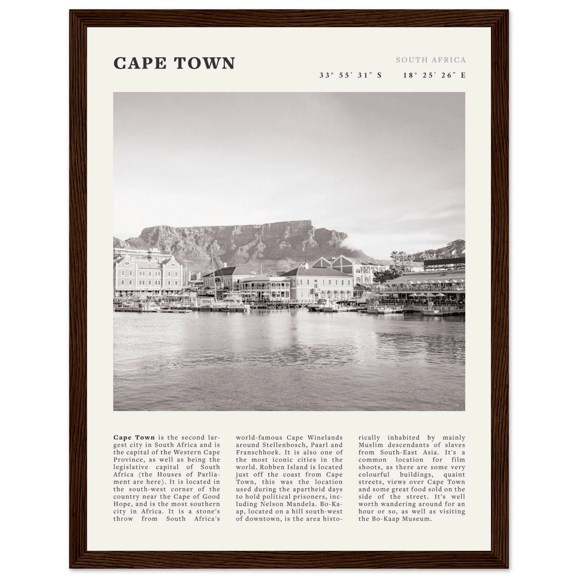 Cape Town Poster | Black & White Table Mountain Wall Art | South Africa Travel Print - Evergreen Posters