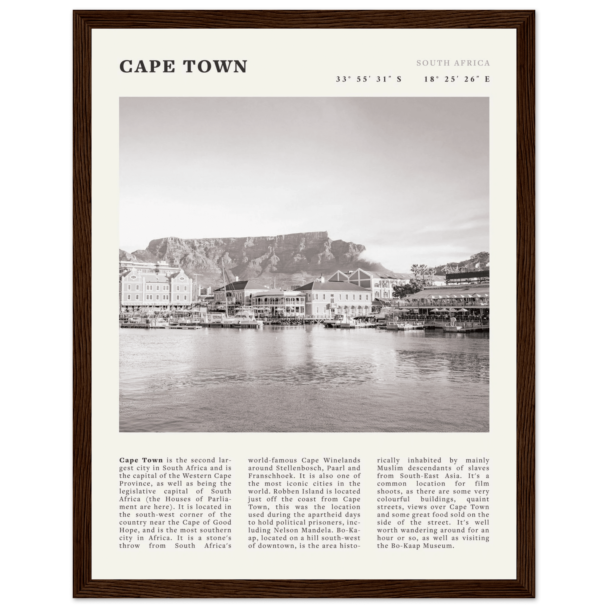 Cape Town Poster | Black & White Table Mountain Wall Art | South Africa Travel Print - Evergreen Posters