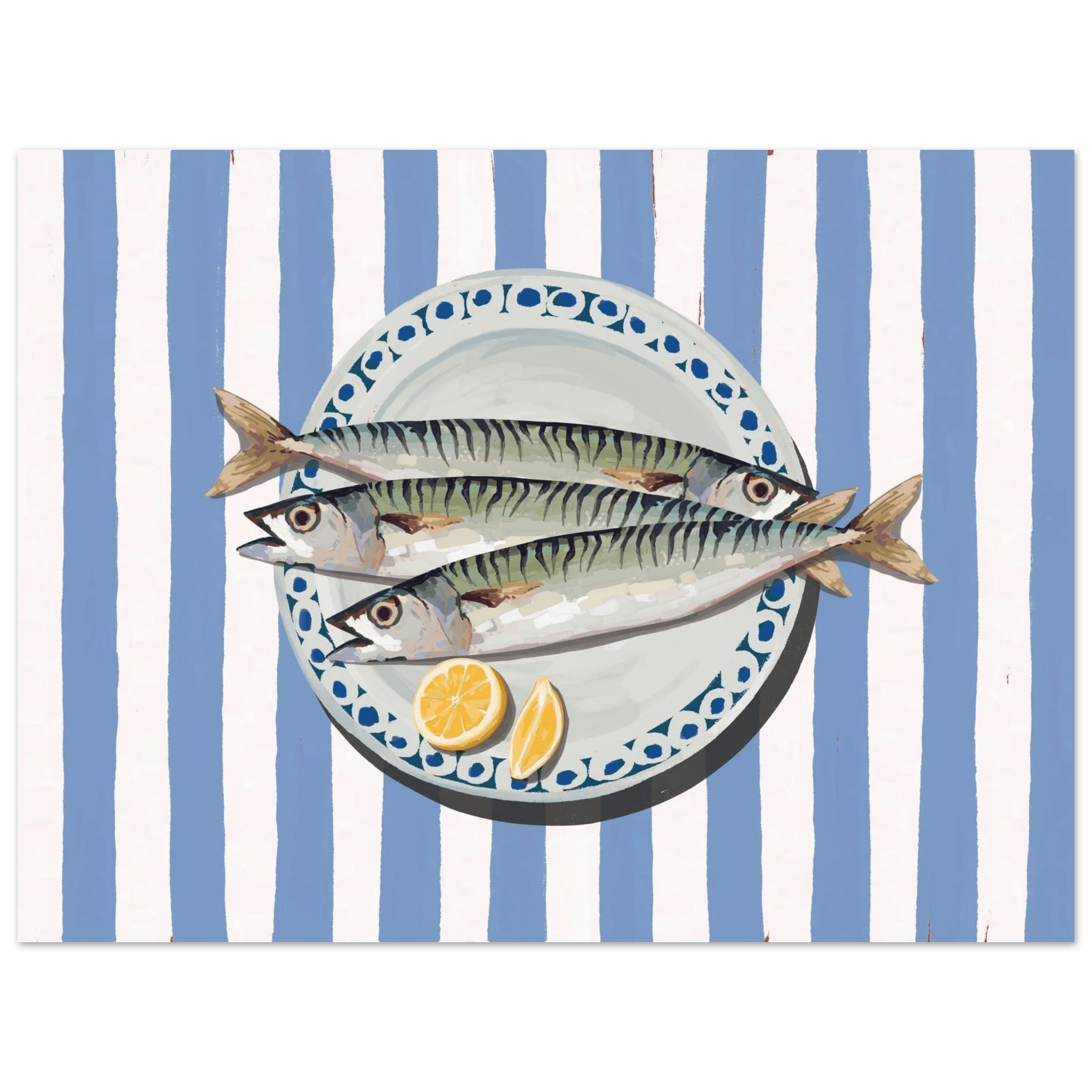 Sardines Print | Blue Stripe Fish Kitchen Wall Art | Coastal Food Poster - Evergreen Posters