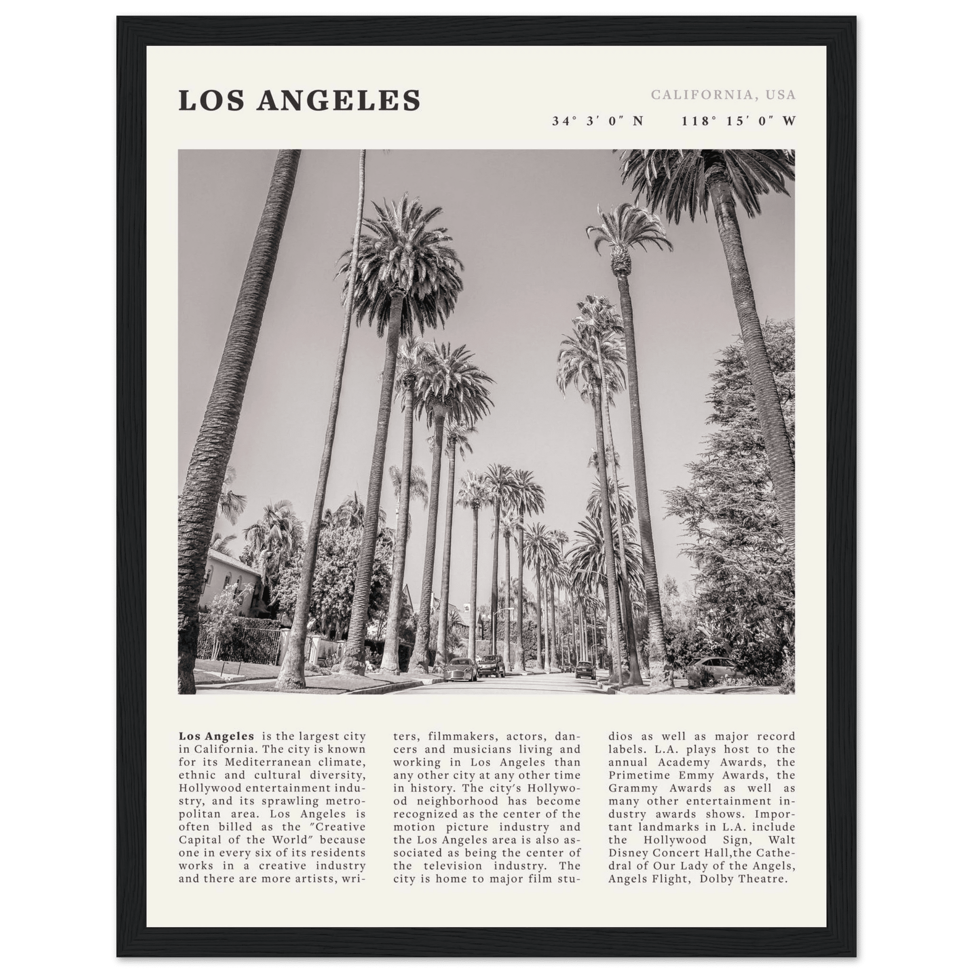 Los Angeles Poster | Black & White Palm Trees Wall Art | California Travel Print - Evergreen Posters