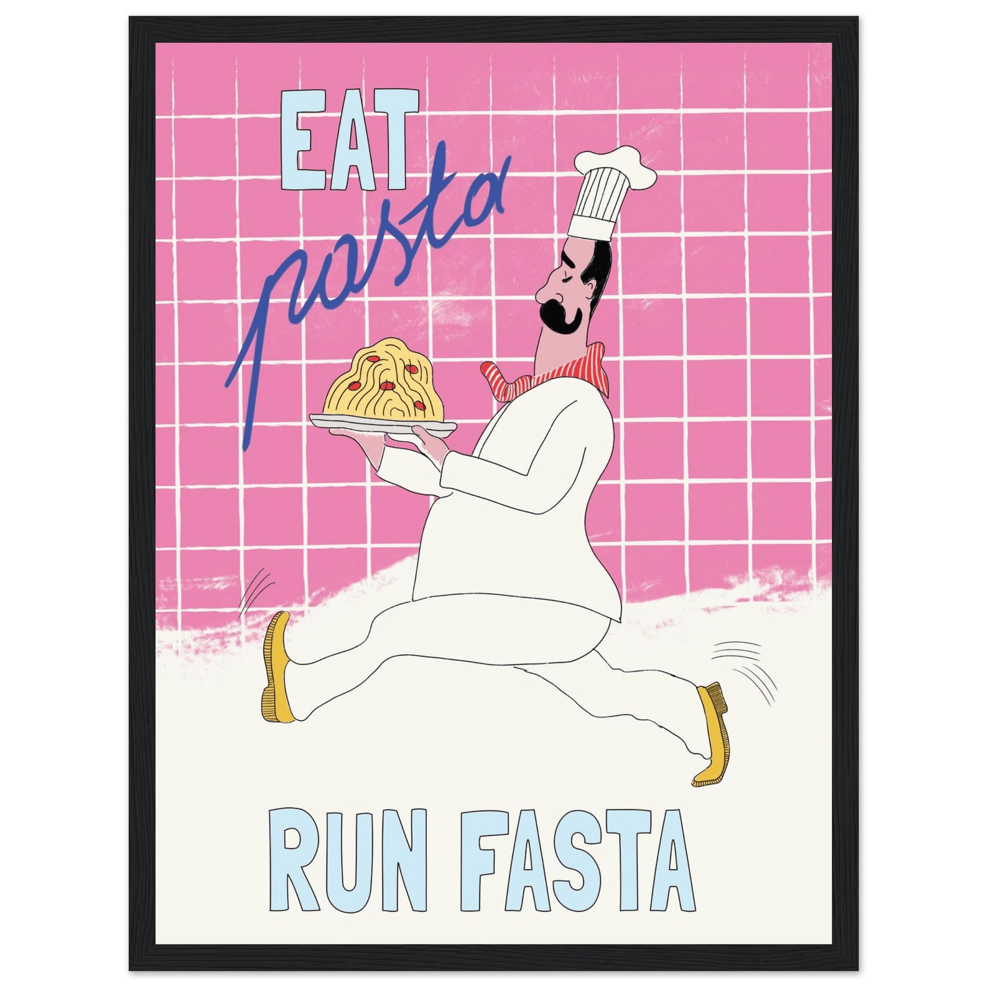 Eat Pasta Run Fasta Poster – Playful Kitchen Wall Art Print (Pink Edition) - Evergreen Posters