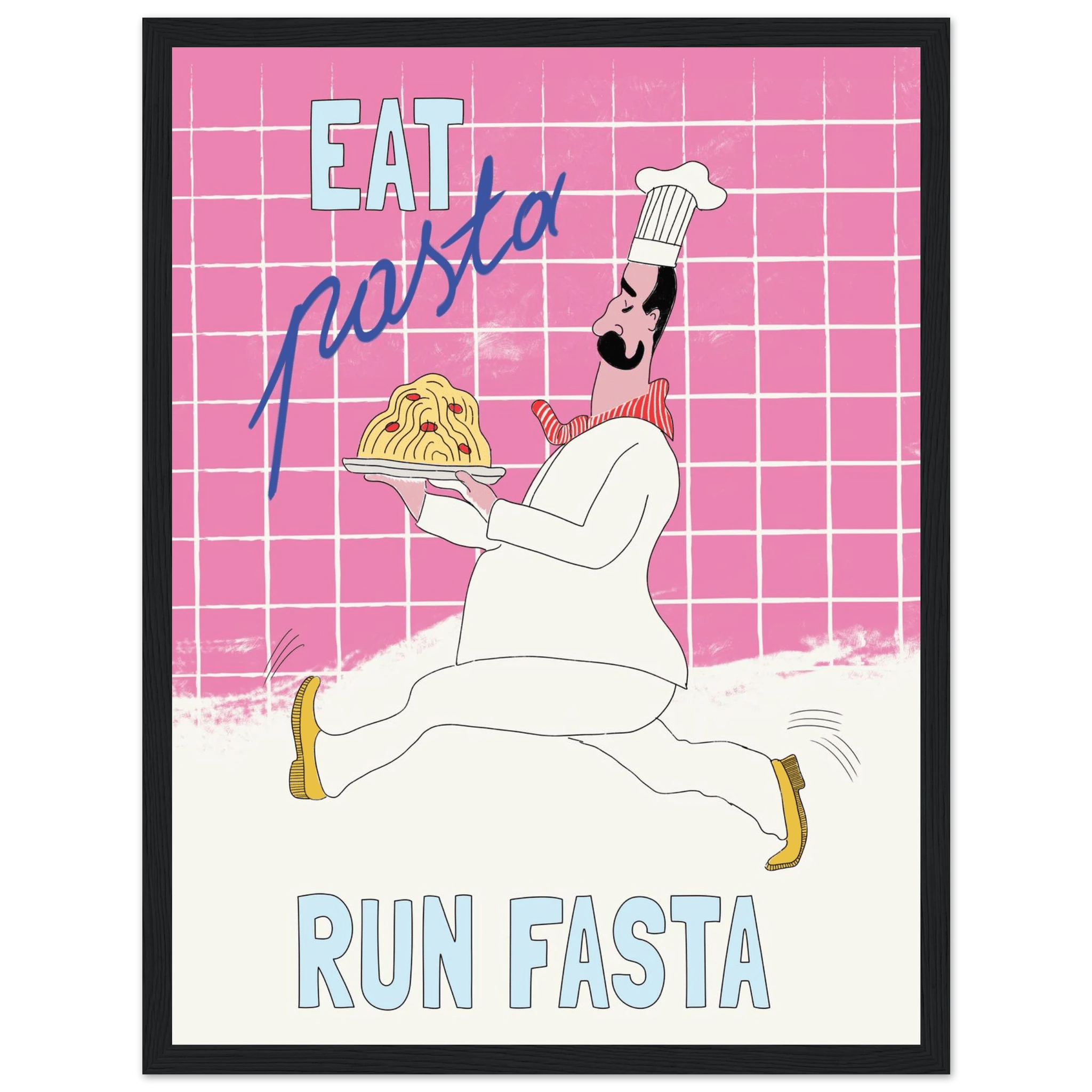 Eat Pasta Run Fasta Poster – Playful Kitchen Wall Art Print (Pink Edition) - Evergreen Posters