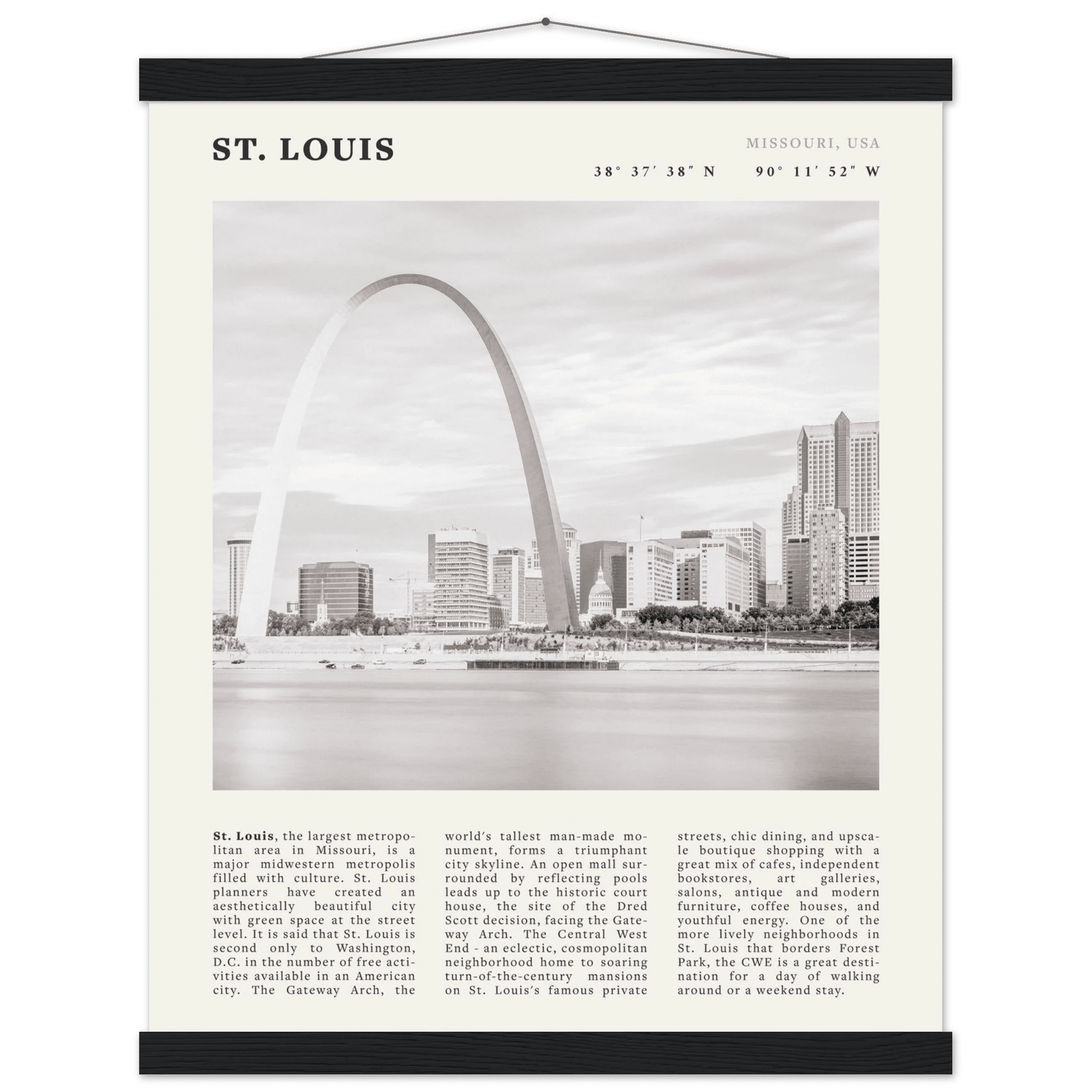St. Louis Poster | Black & White Gateway Arch Wall Art | Missouri Travel Print - Evergreen Posters