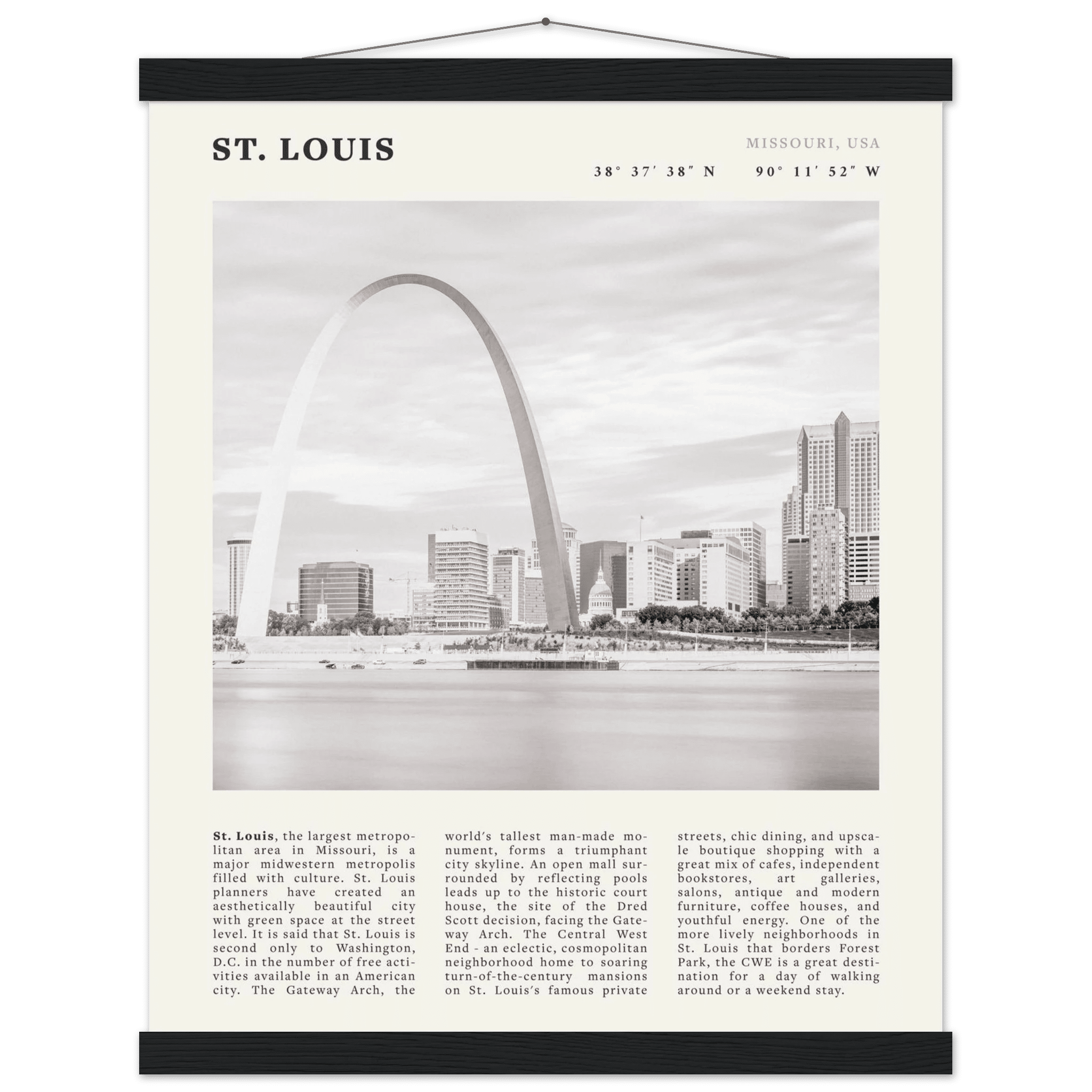 St. Louis Poster | Black & White Gateway Arch Wall Art | Missouri Travel Print - Evergreen Posters