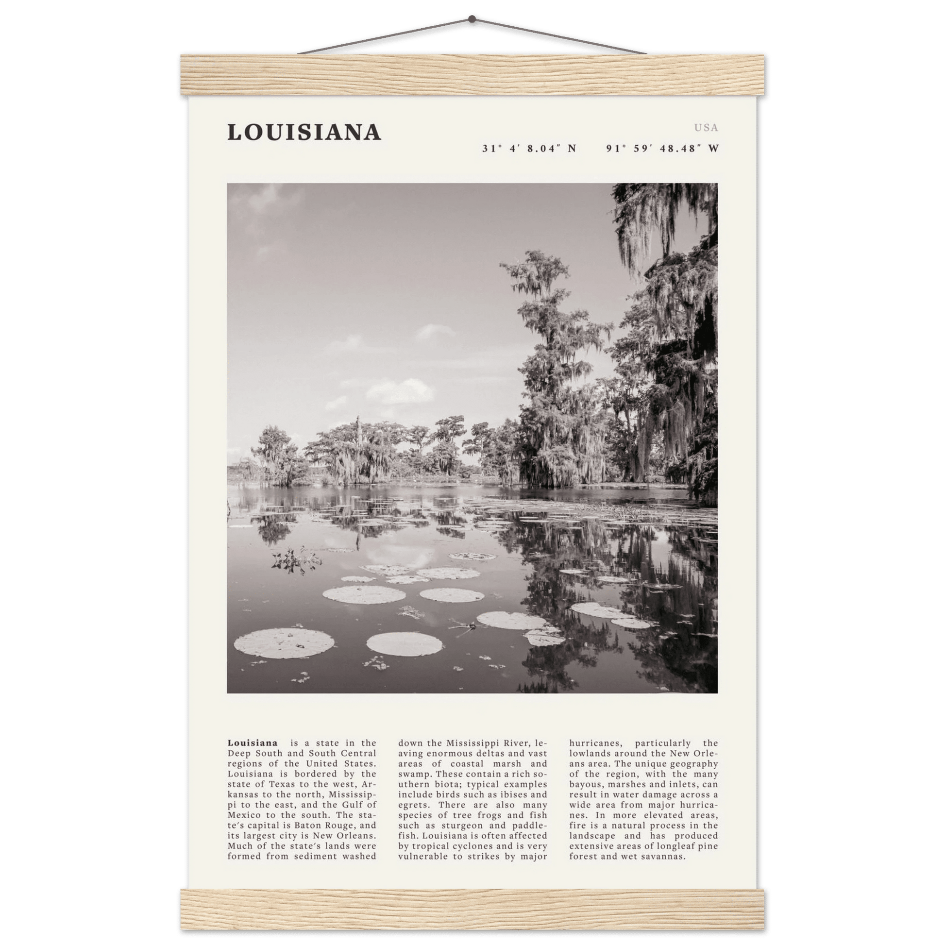 Louisiana Poster | Black & White Bayou Wall Art | Southern USA Travel Print Decor - Evergreen Posters