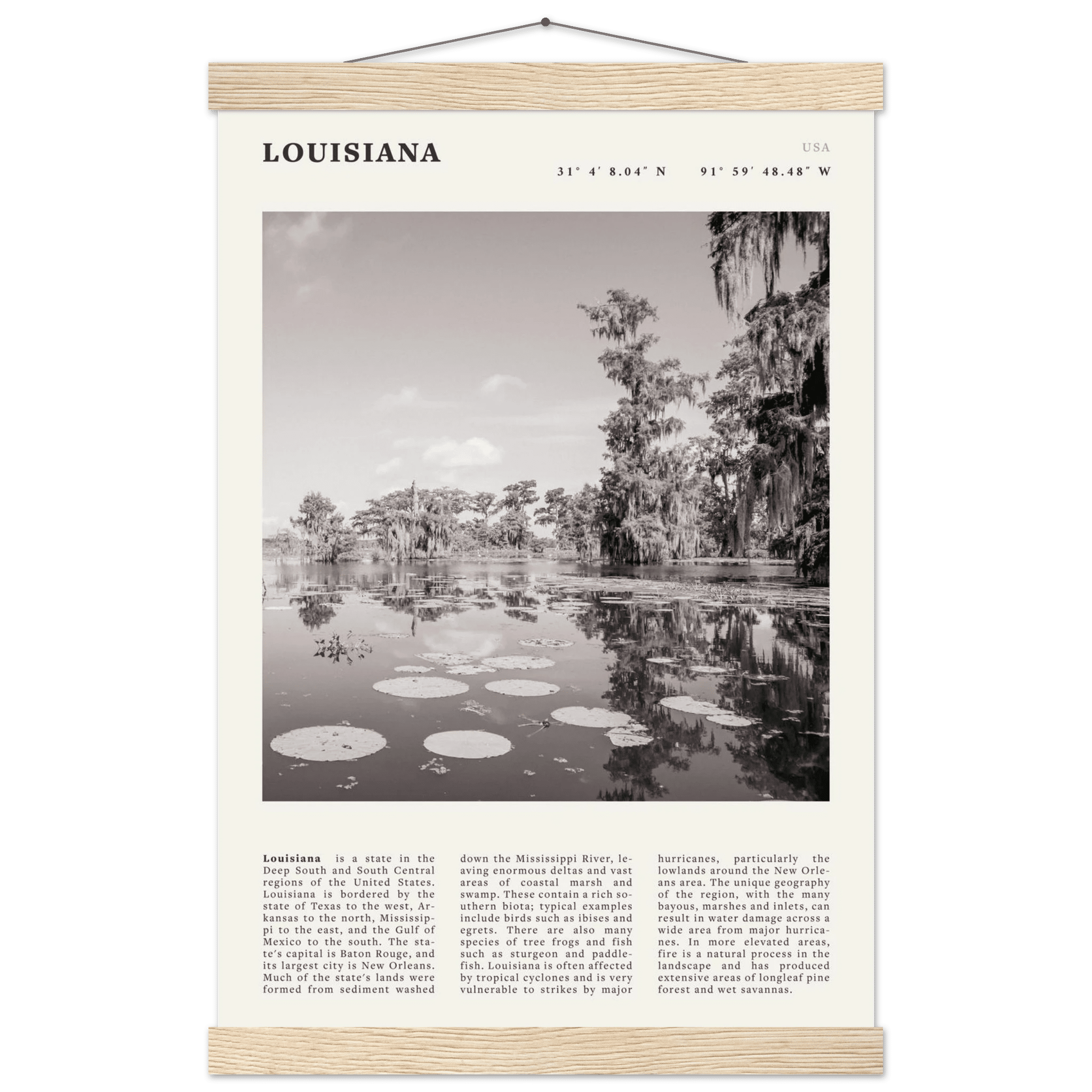Louisiana Poster | Black & White Bayou Wall Art | Southern USA Travel Print Decor - Evergreen Posters
