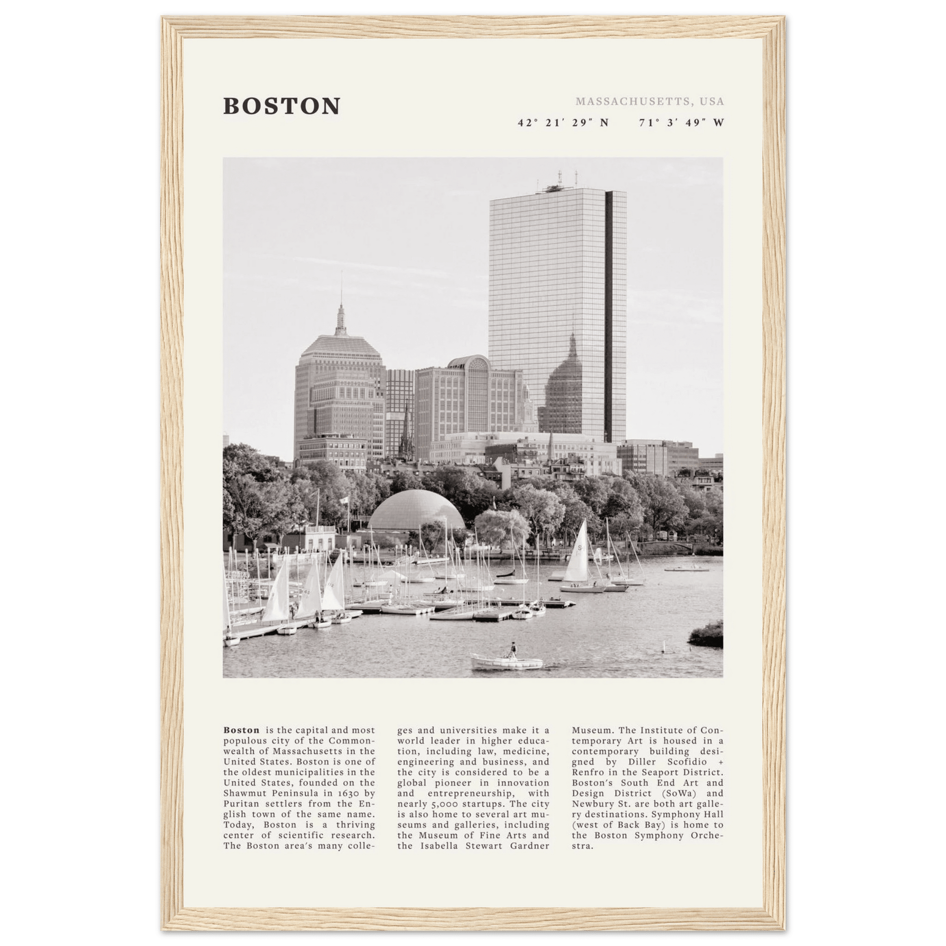 Boston Poster | Black & White Charles River Skyline Wall Art | Massachusetts Print - Evergreen Posters