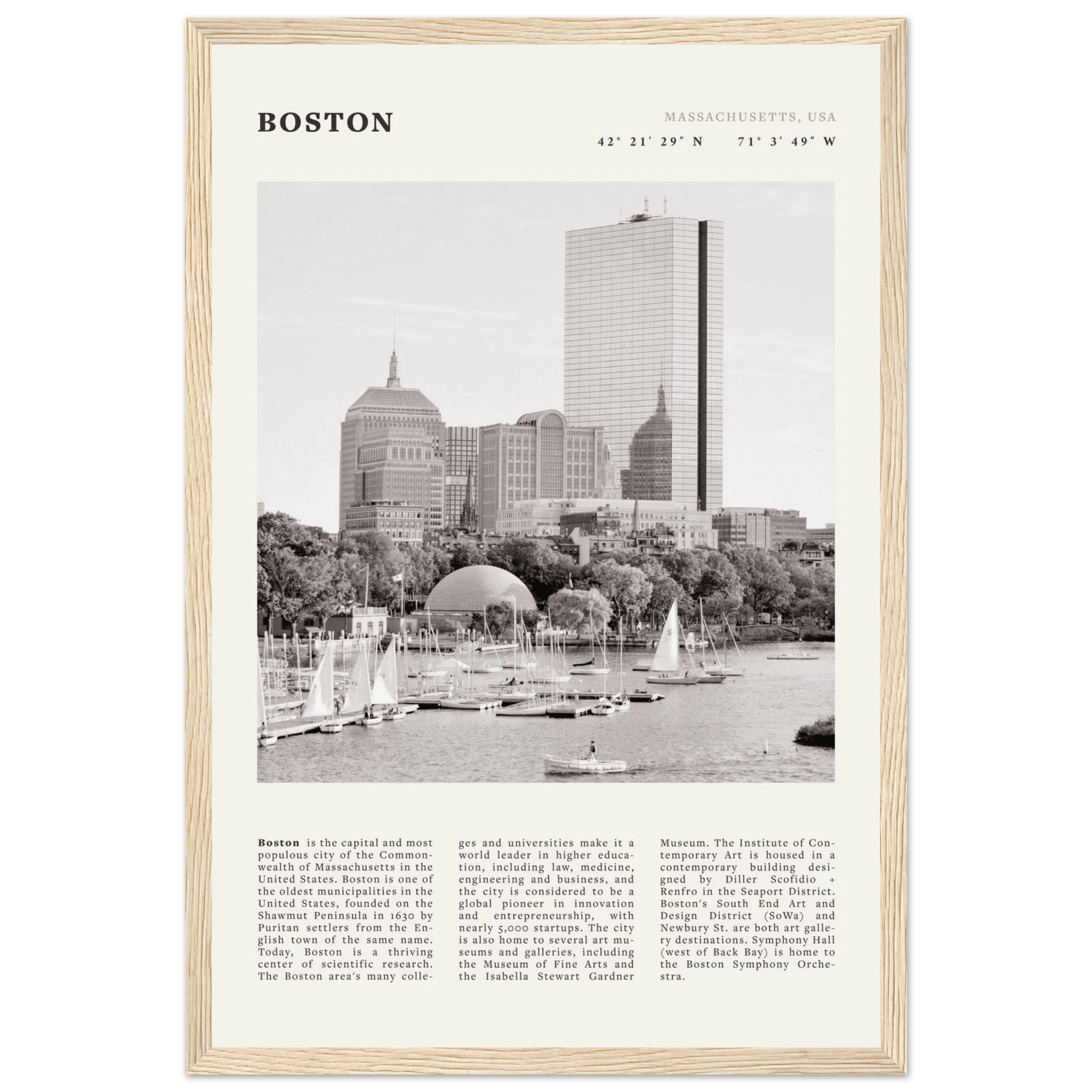 Boston Poster | Black & White Charles River Skyline Wall Art | Massachusetts Print - Evergreen Posters