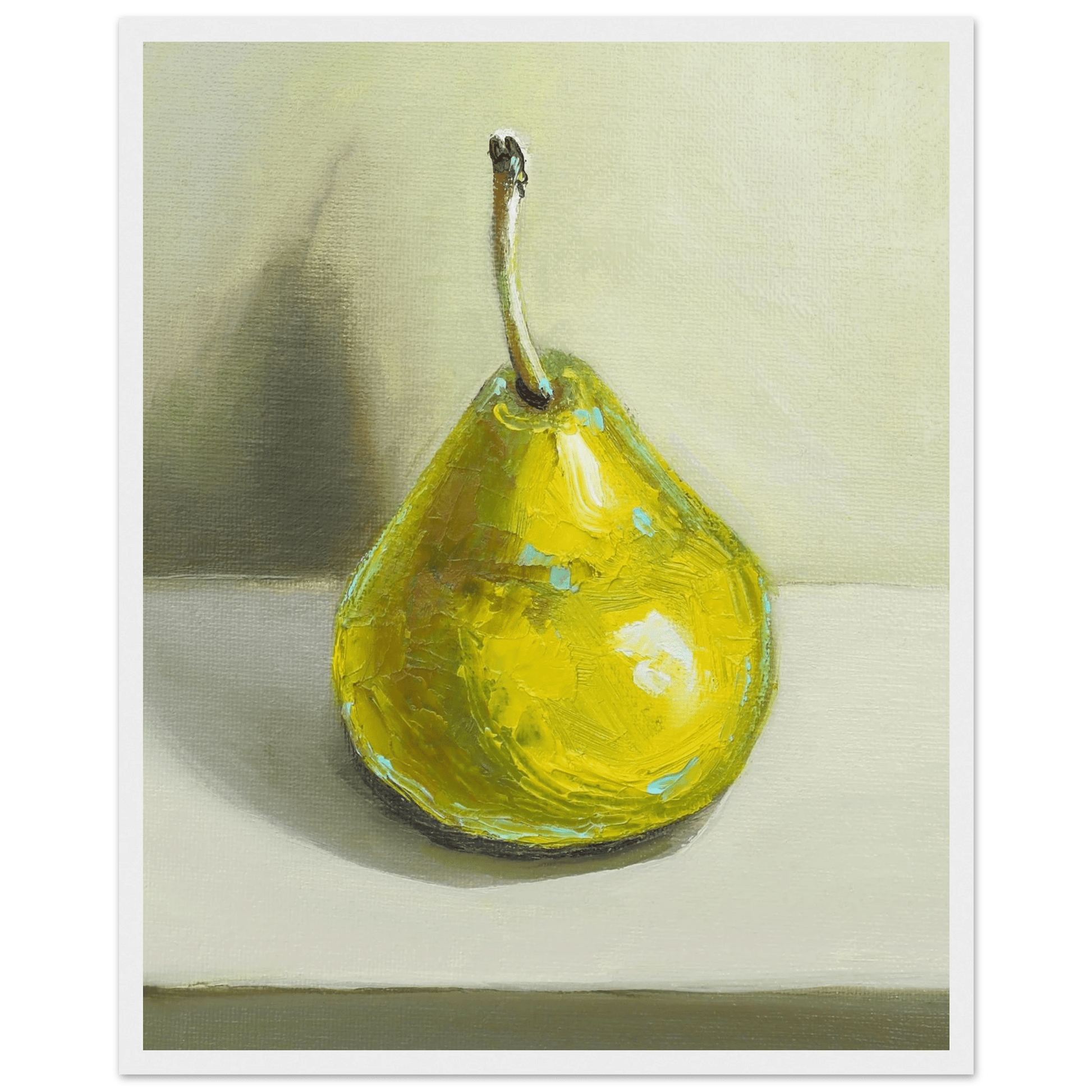 Pear Print | Green Pear Oil Painting Wall Art | Kitchen Poster - Evergreen Posters