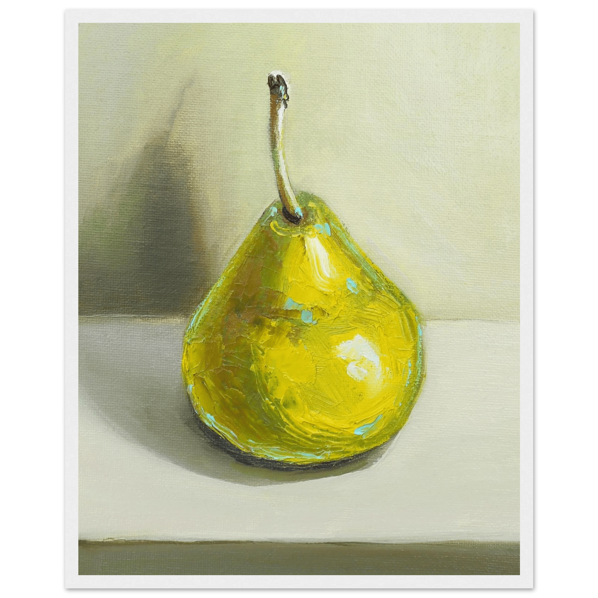 Pear Print | Green Pear Oil Painting Wall Art | Kitchen Poster - Evergreen Posters