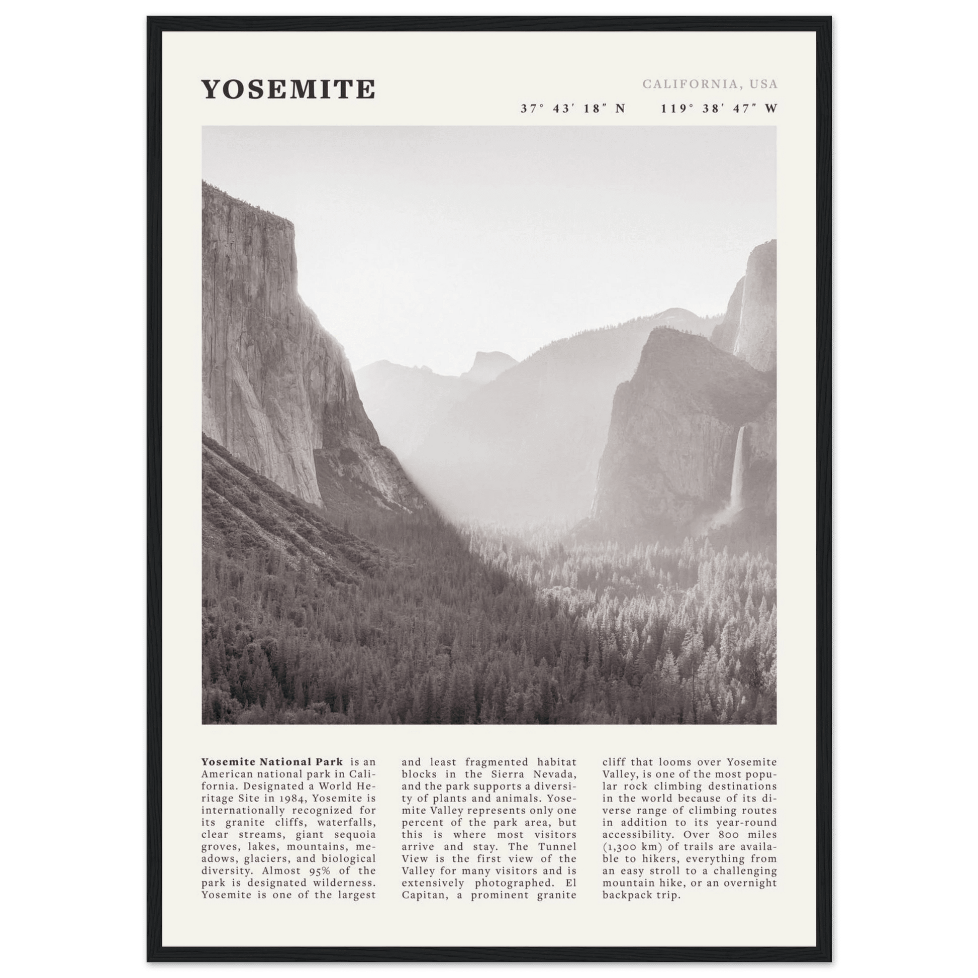 Yosemite Poster | Black & White National Park Wall Art | California Nature Print - Evergreen Posters