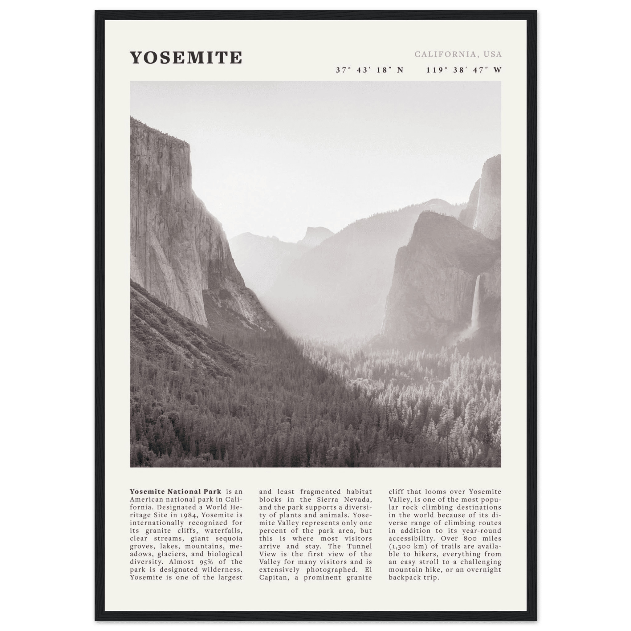 Yosemite Poster | Black & White National Park Wall Art | California Nature Print - Evergreen Posters