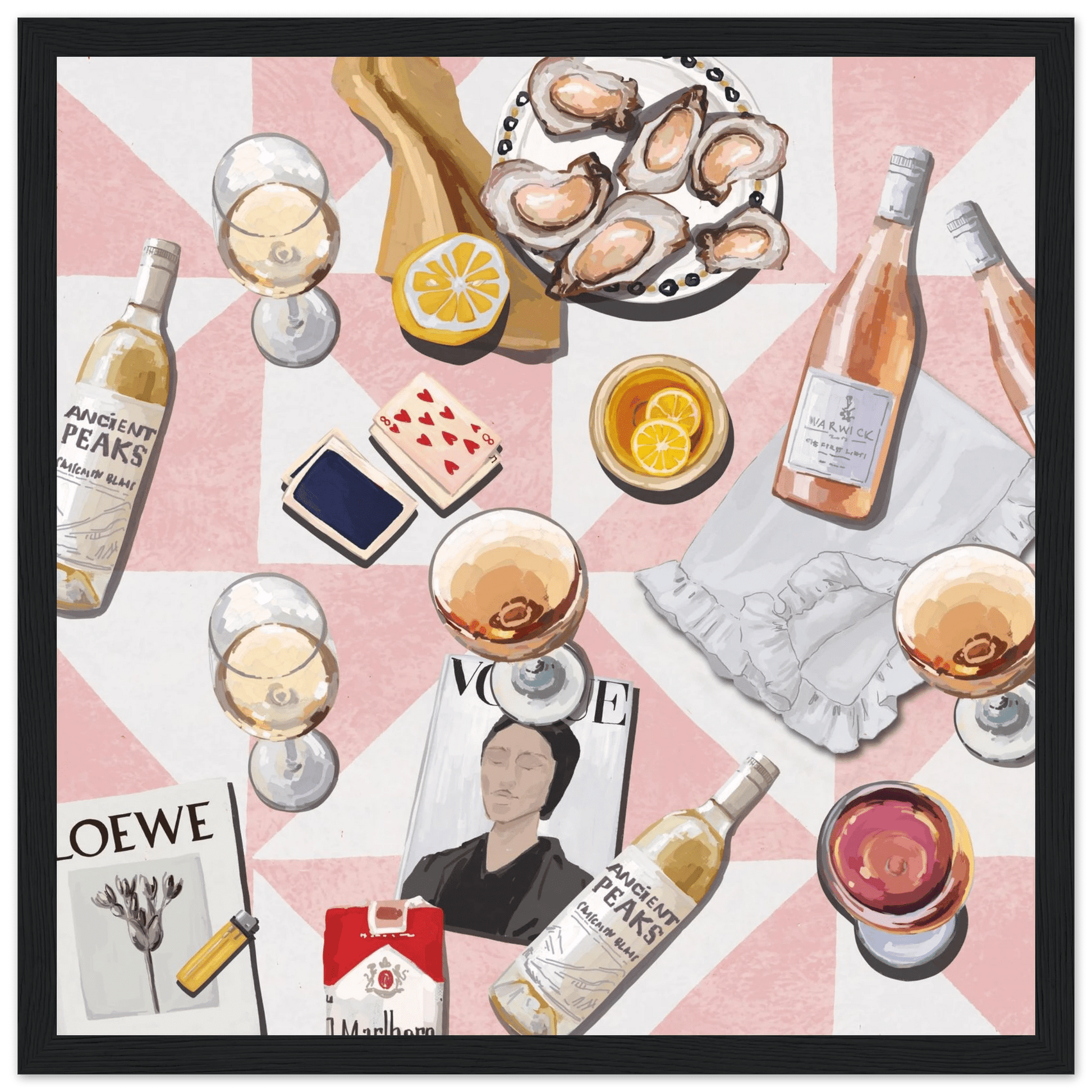 Vogue Oysters & Rosé Poster | Dopamine Decor Luxury Wall Art | Pink Tile Square Print - Evergreen Posters