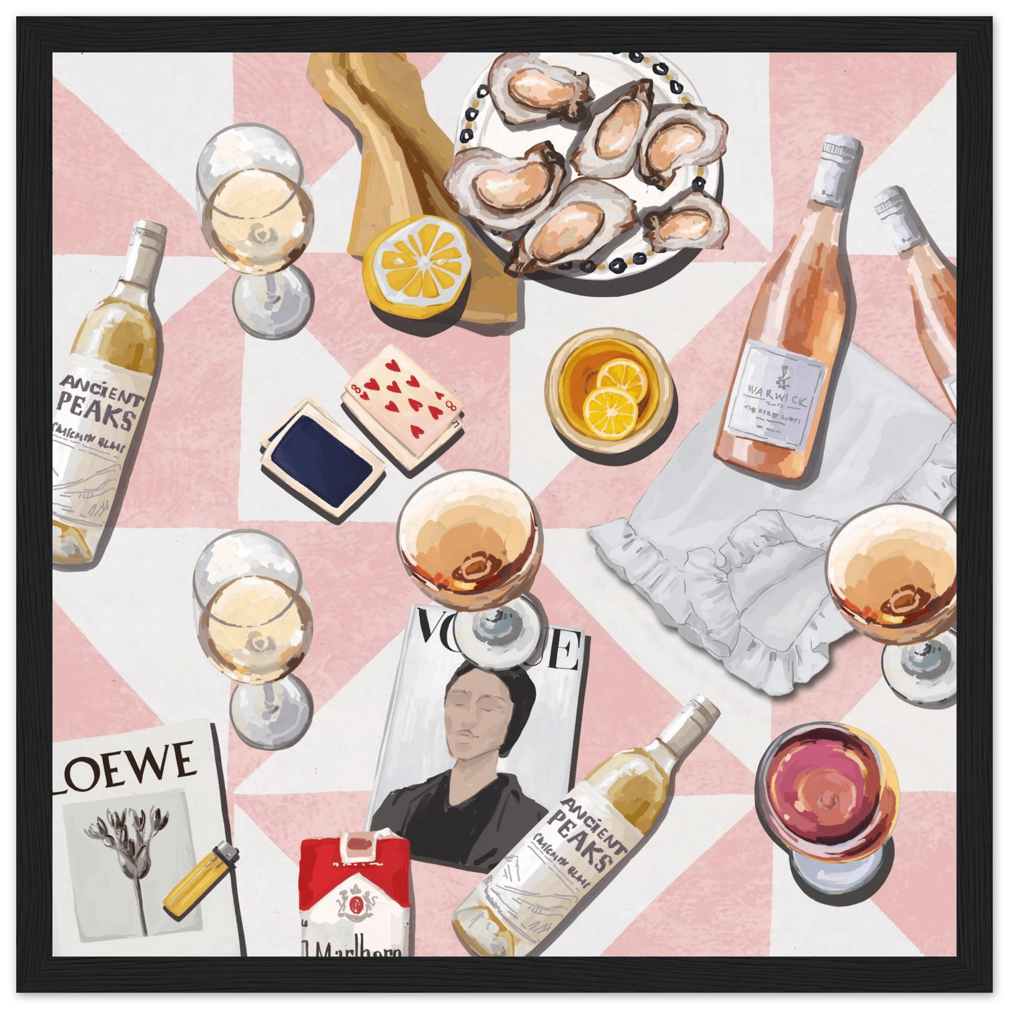 Vogue Oysters & Rosé Poster | Dopamine Decor Luxury Wall Art | Pink Tile Square Print - Evergreen Posters