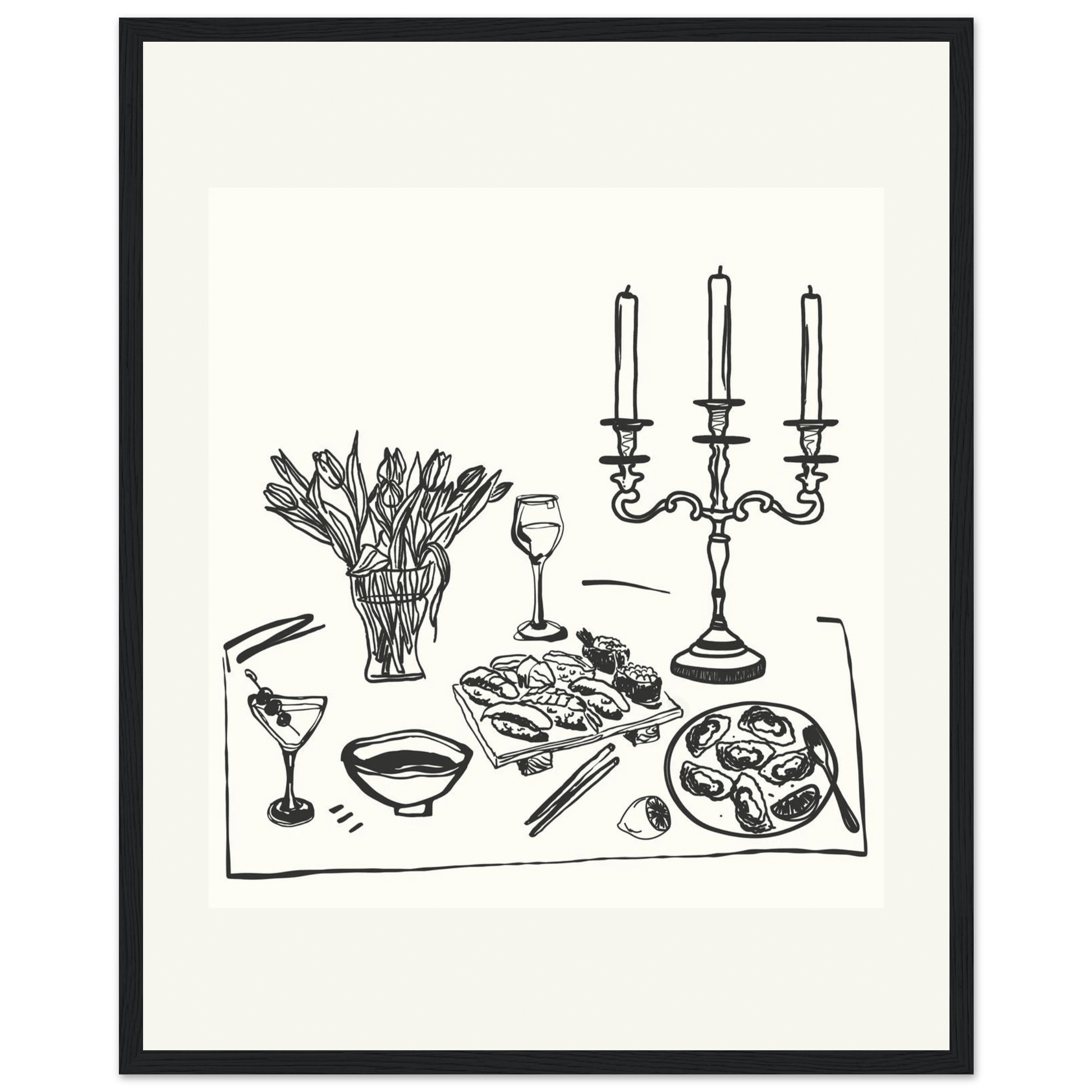 Fine Dining Table Print | Black Line Art Kitchen Wall Art | Elegant Dining Room Poster - Evergreen Posters