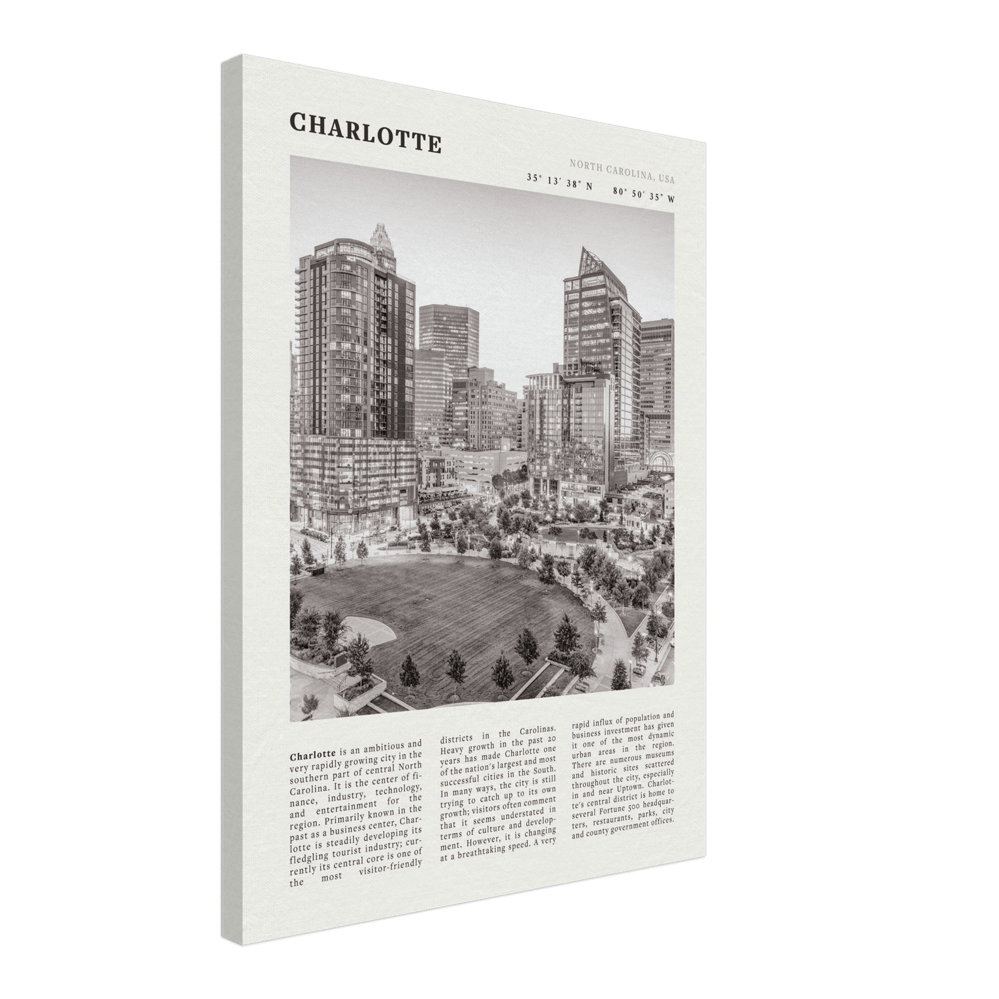 Charlotte Poster | Black & White North Carolina Skyline Wall Art | NC Travel Print - Evergreen Posters