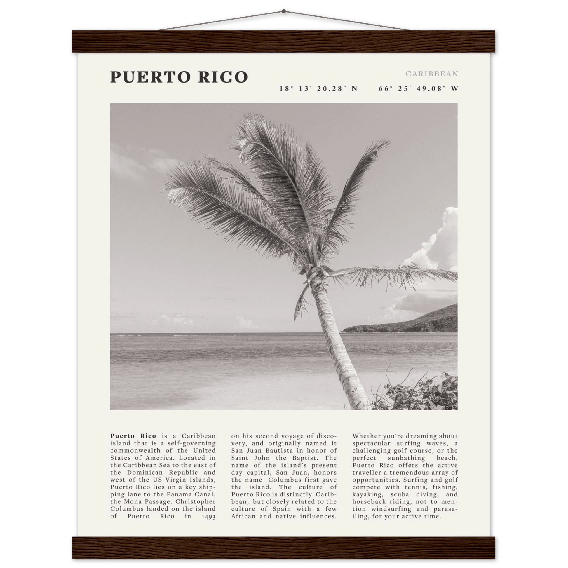 Puerto Rico Poster Black and White – Vintage Caribbean Palm Beach Print (Digital & Printed Options) - Evergreen Posters