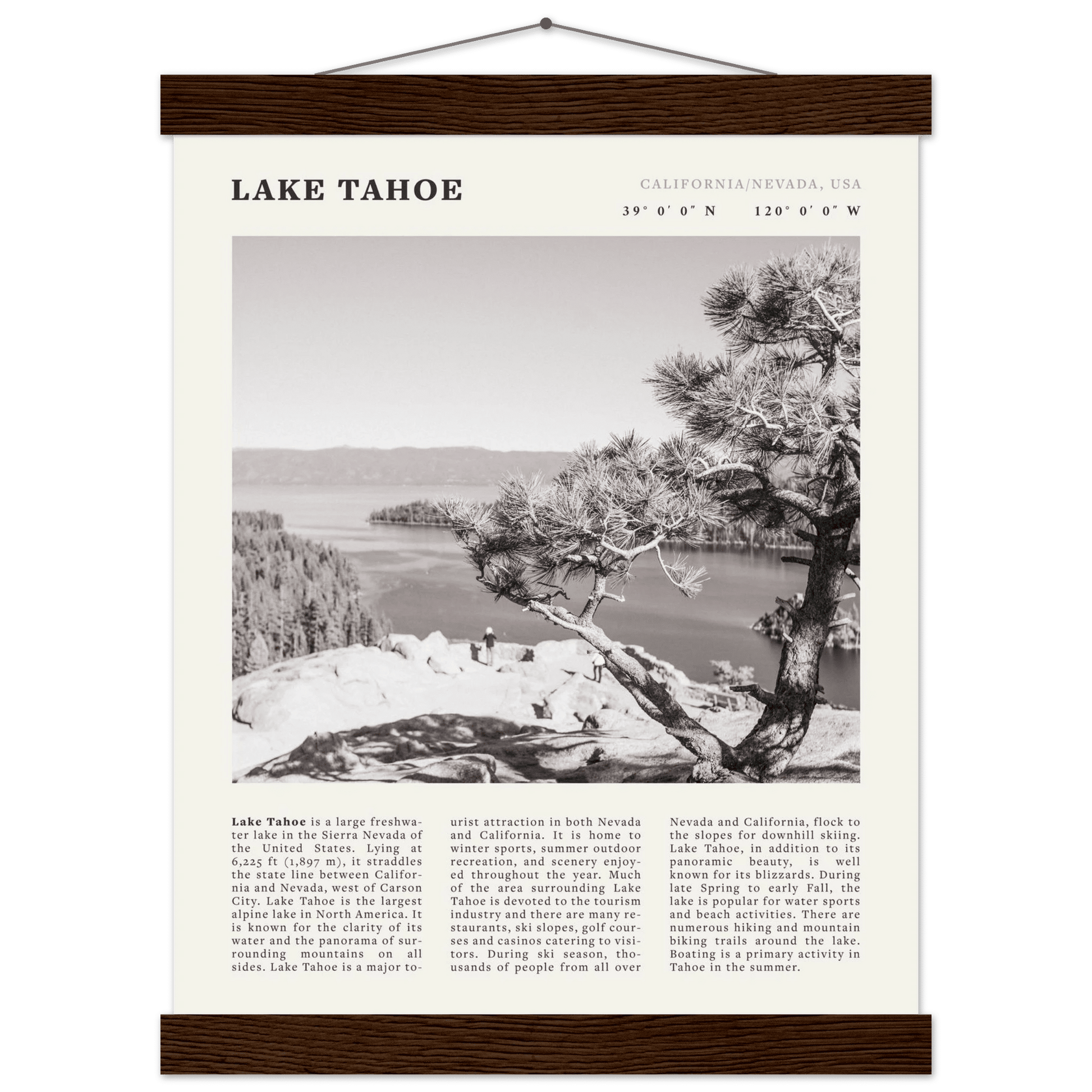 Lake Tahoe Poster | Black & White California Nevada Wall Art | Nature Travel Print Decor - Evergreen Posters