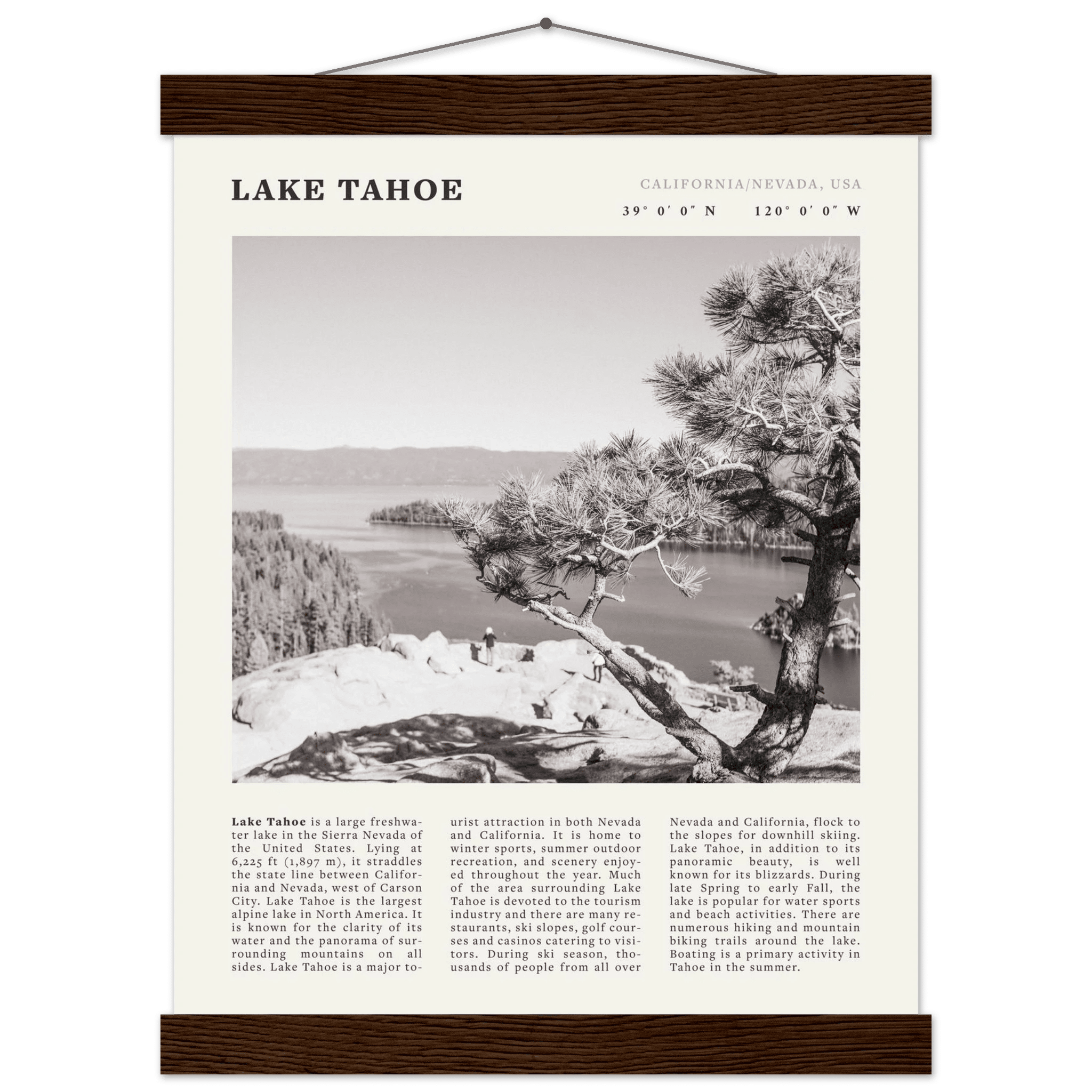 Lake Tahoe Poster | Black & White California Nevada Wall Art | Nature Travel Print Decor - Evergreen Posters