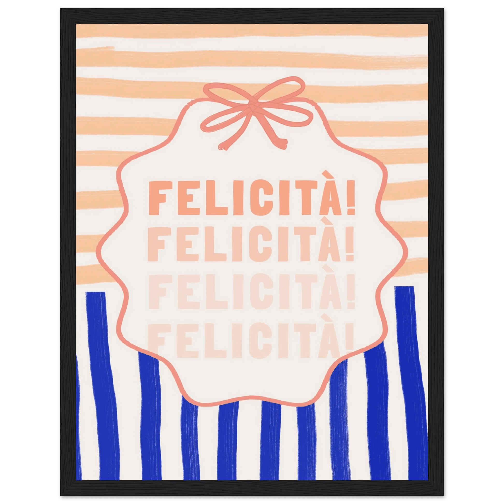 Felicità Italian Happiness Quote Print | Coquette Stripe Wall Art - Evergreen Posters