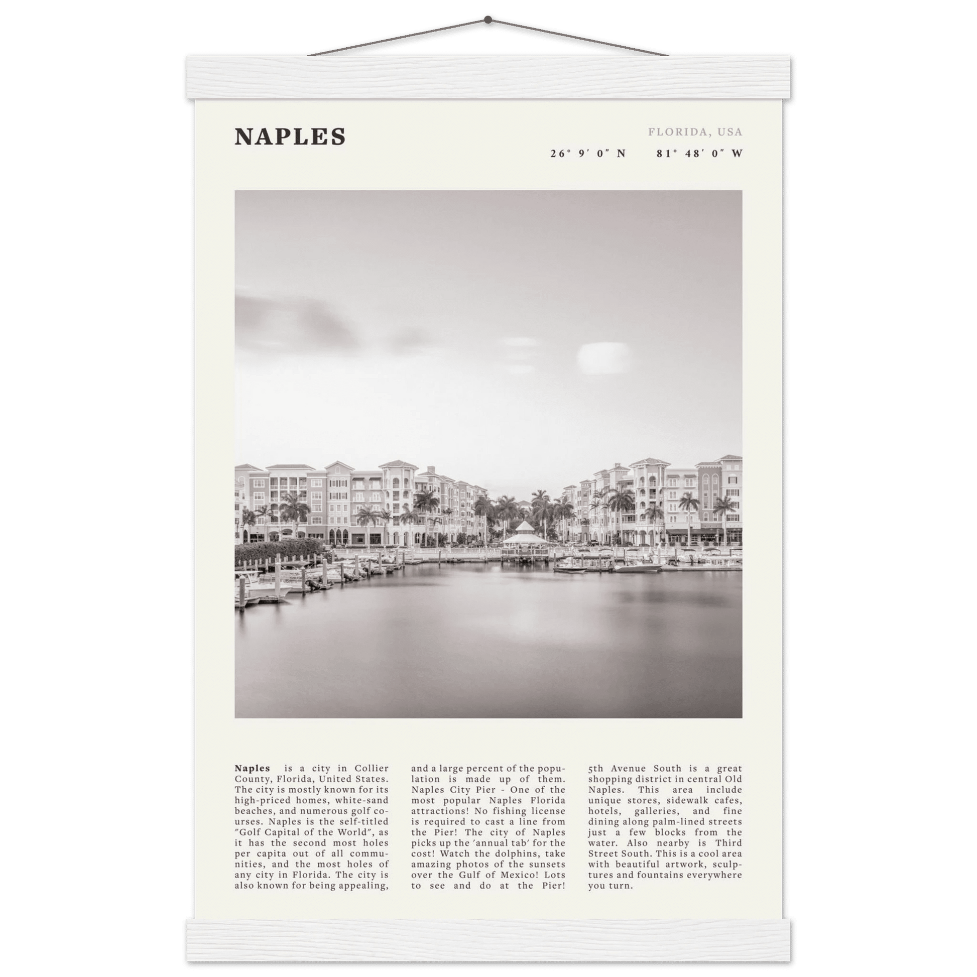 Naples Florida Poster | Black & White Gulf Coast Wall Art | FL Travel Print - Evergreen Posters