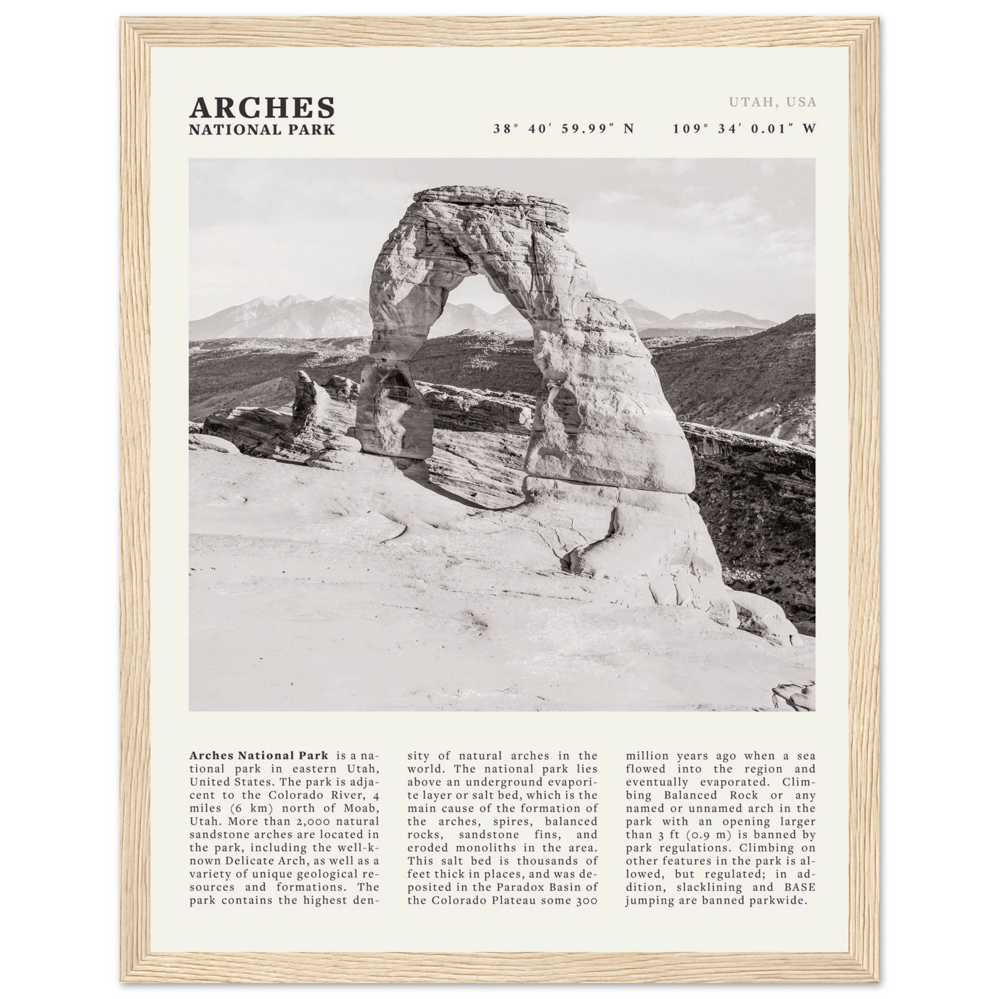 Arches National Park Poster | Black & White Utah Wall Art | Delicate Arch Print - Evergreen Posters