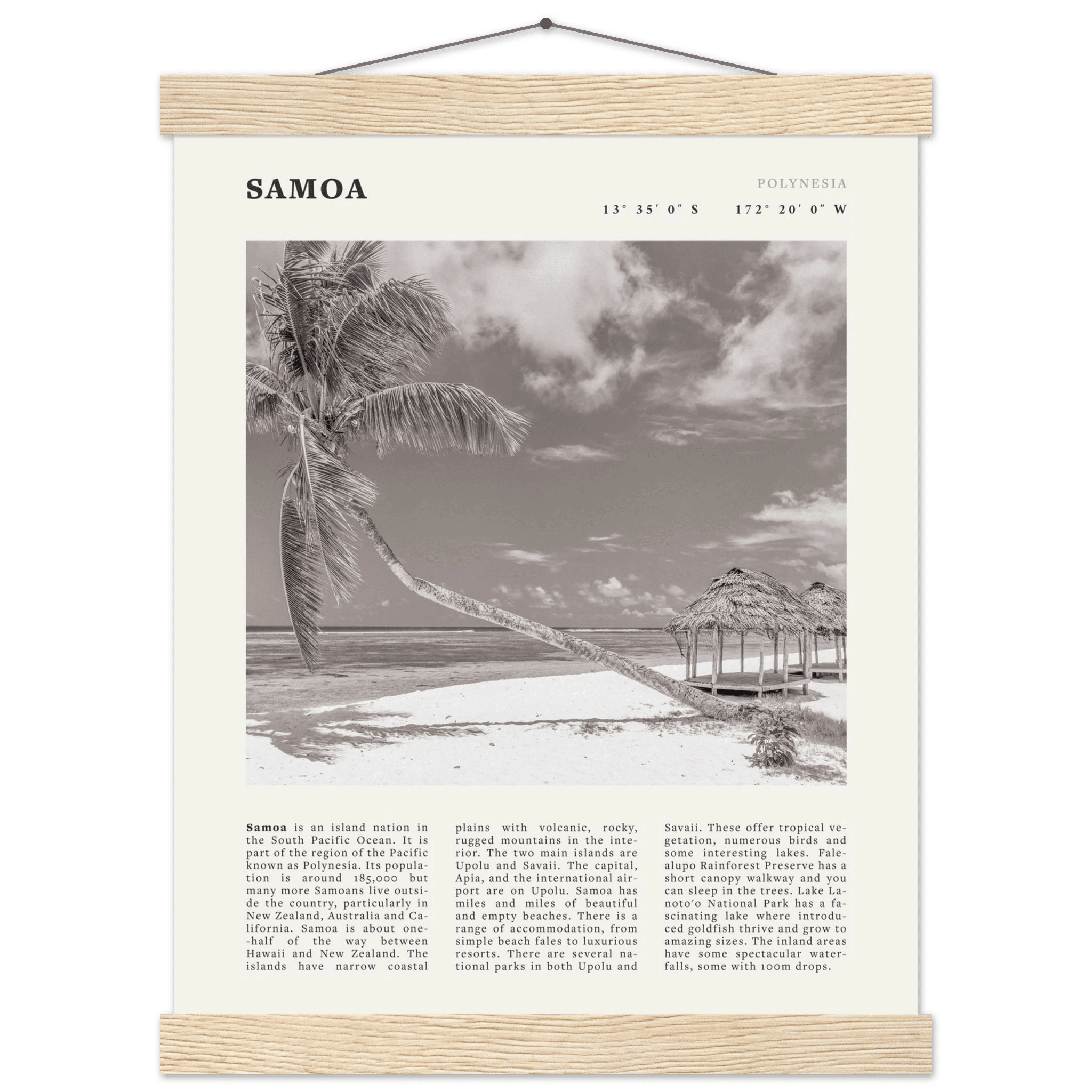Samoa Poster | Black & White South Pacific Beach Wall Art | Polynesia Travel Print - Evergreen Posters
