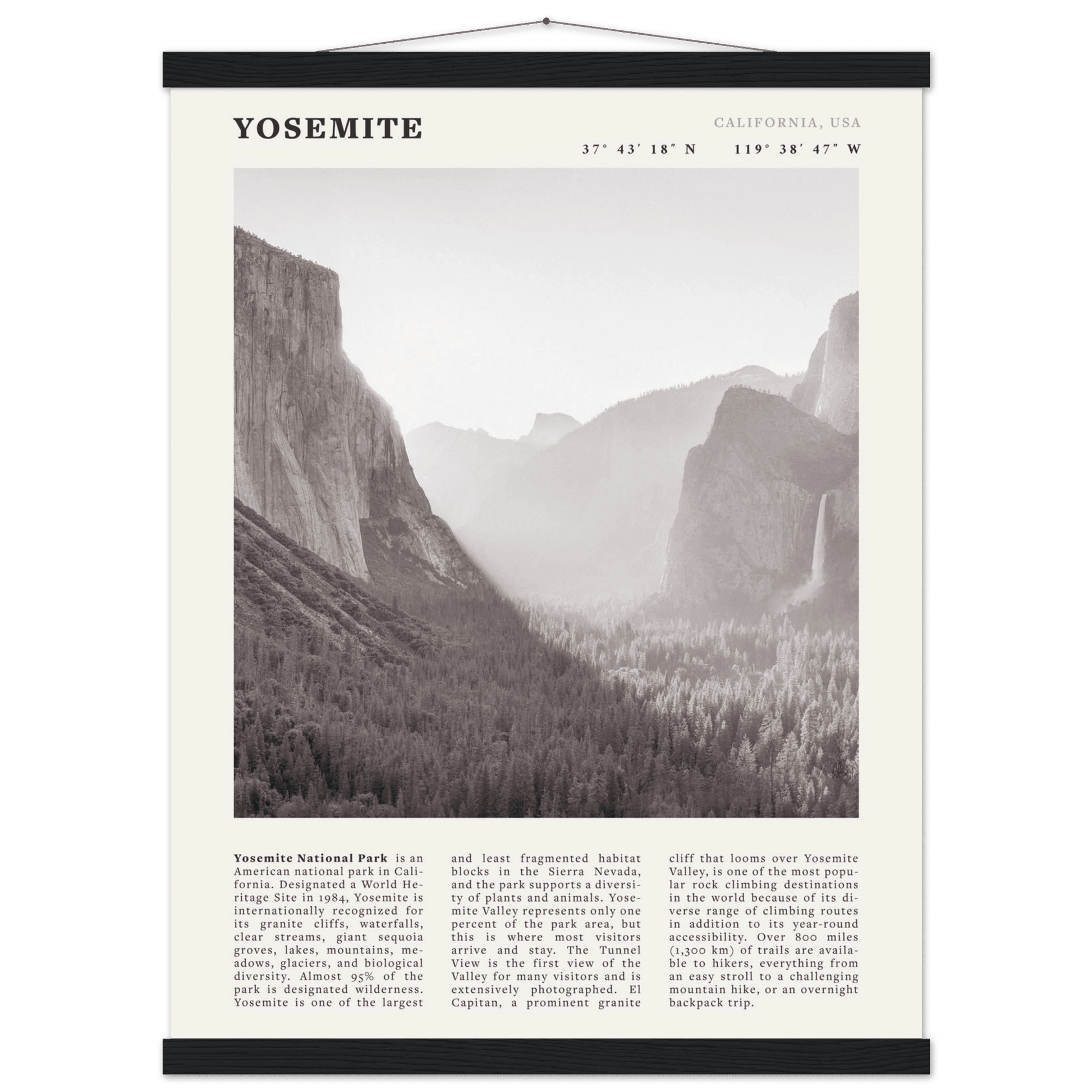 Yosemite Poster | Black & White National Park Wall Art | California Nature Print - Evergreen Posters