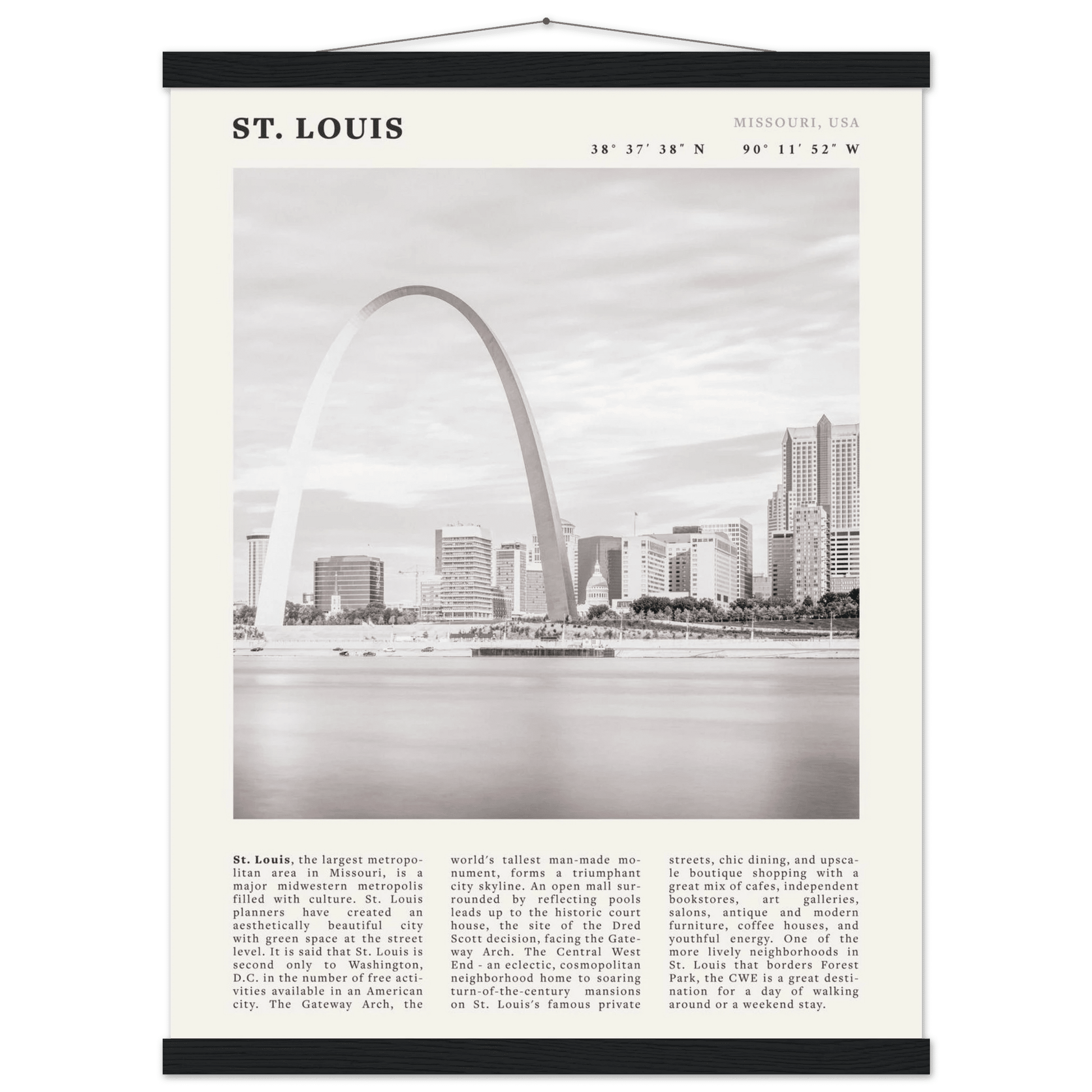 St. Louis Poster | Black & White Gateway Arch Wall Art | Missouri Travel Print - Evergreen Posters