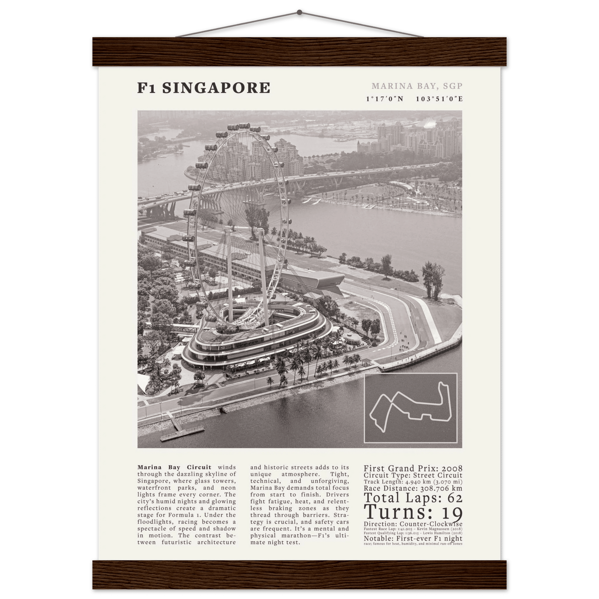 F1 Singapore Poster Black and White – Vintage Marina Bay Night Race Print (Digital & Printed Options) - Evergreen Posters