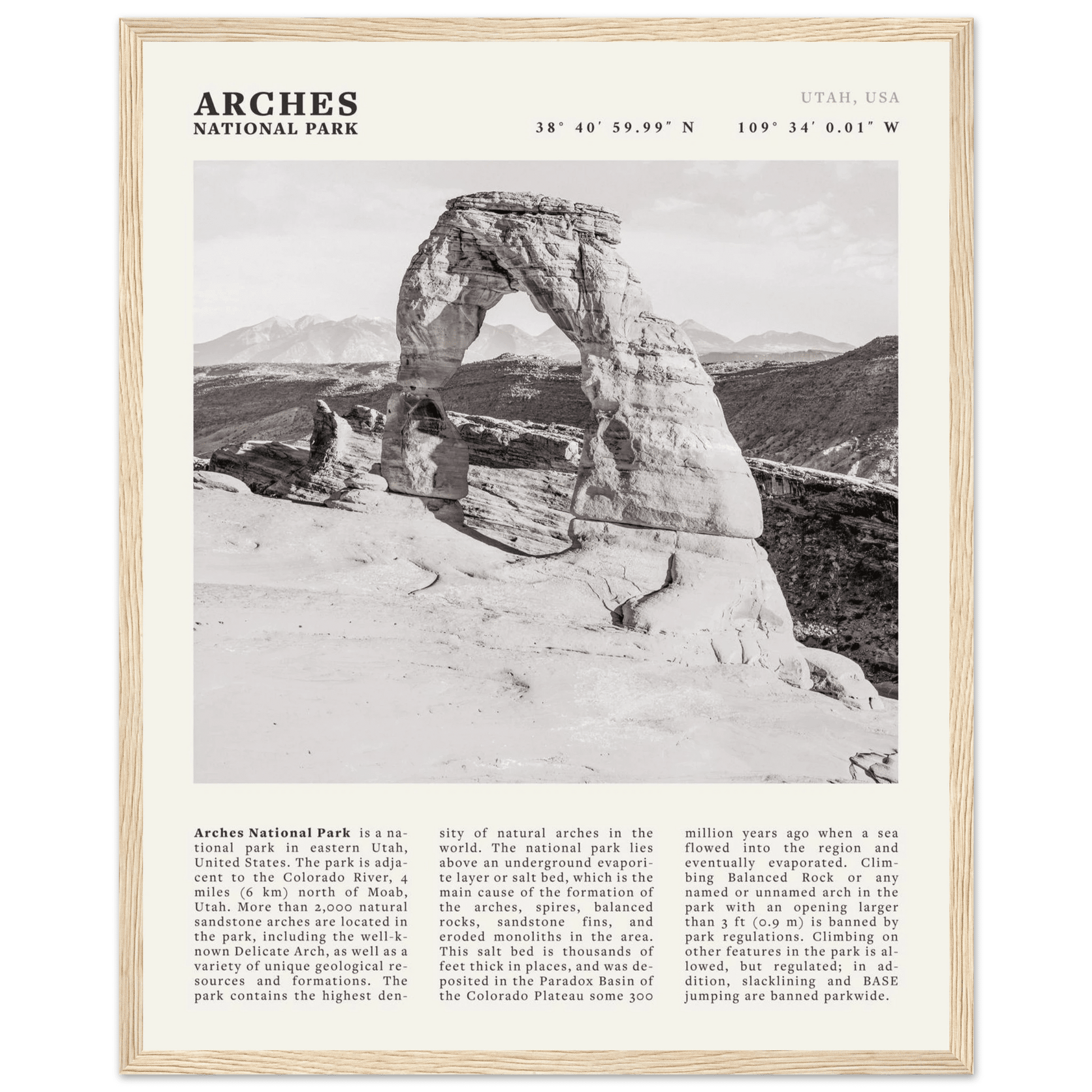 Arches National Park Poster | Black & White Utah Wall Art | Delicate Arch Print - Evergreen Posters