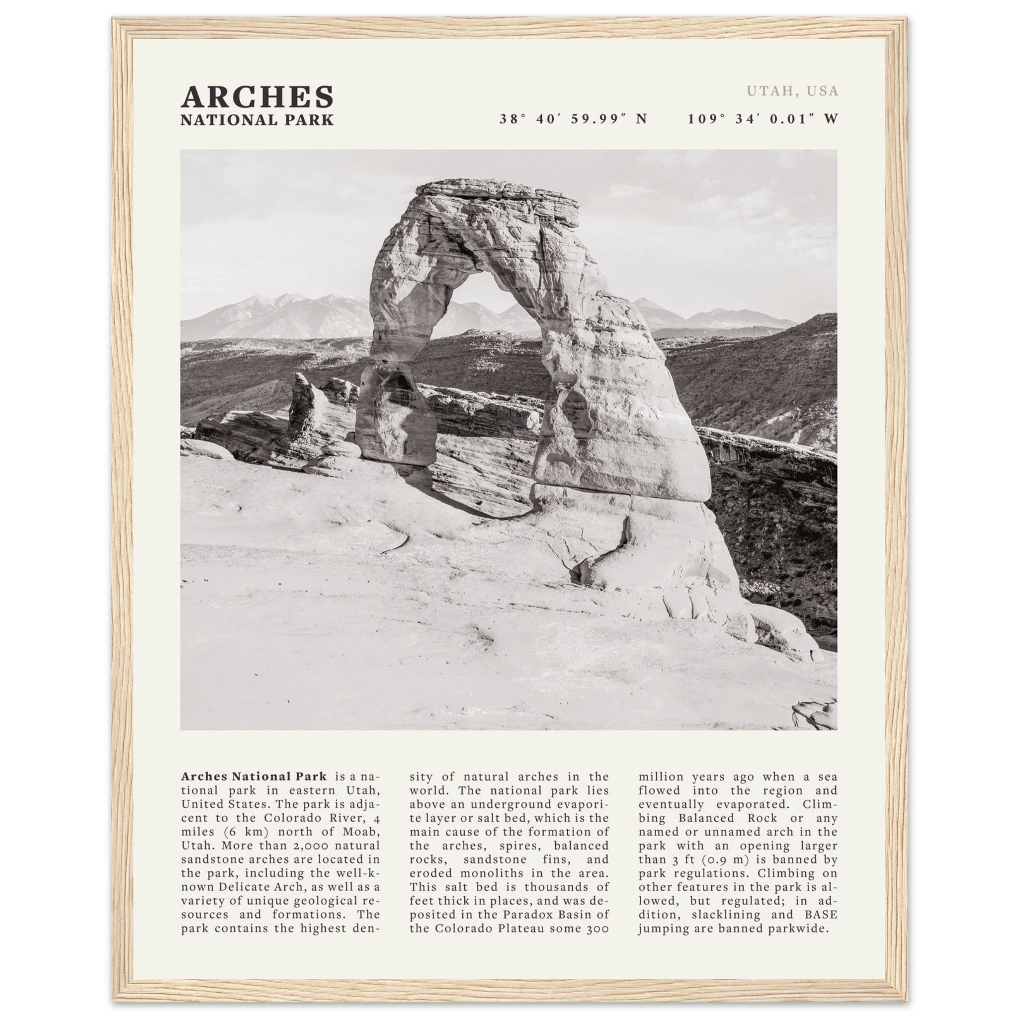Arches National Park Poster | Black & White Utah Wall Art | Delicate Arch Print - Evergreen Posters