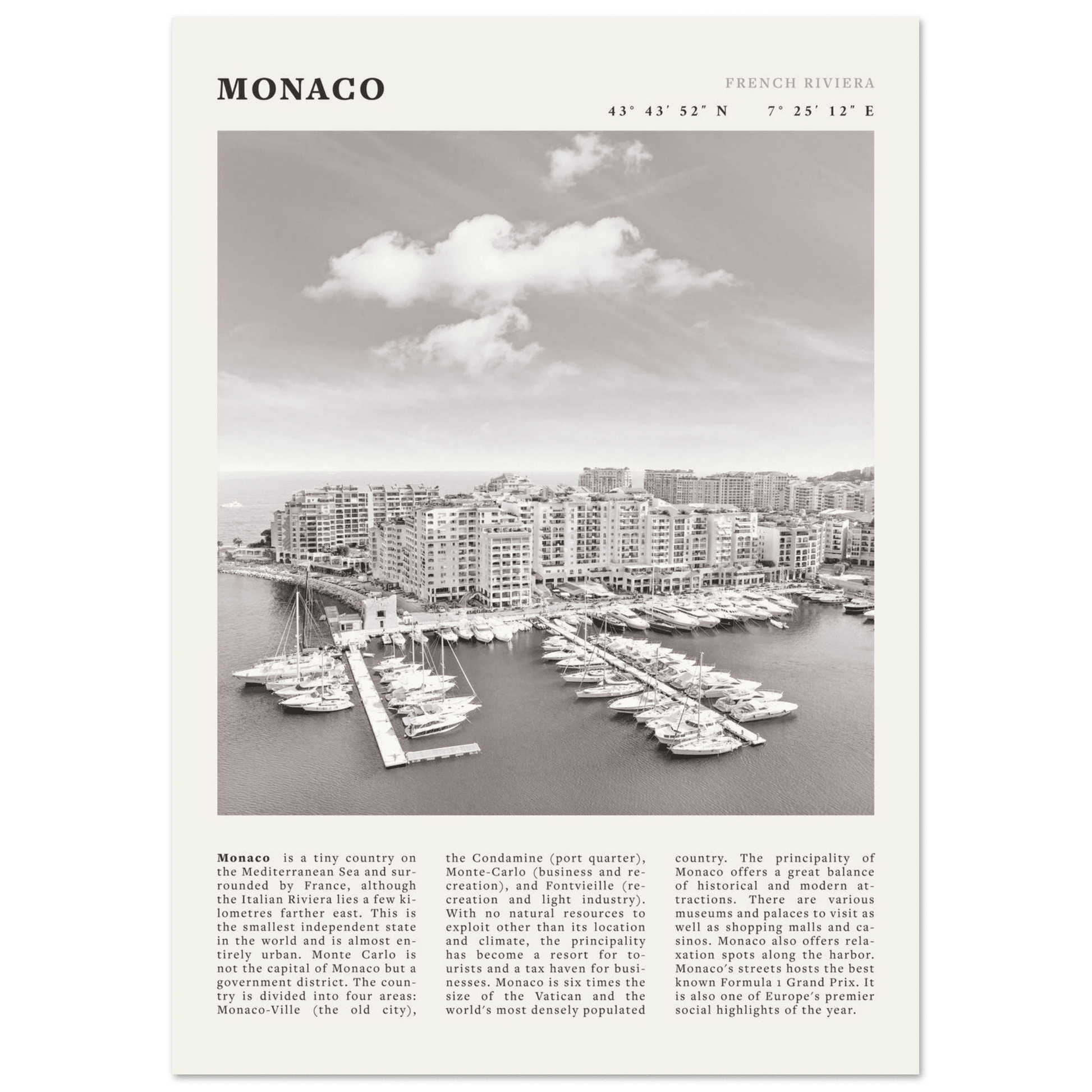 Monaco Poster Black and White – Vintage Monte Carlo Harbor Print (Digital & Printed Options) - Evergreen Posters