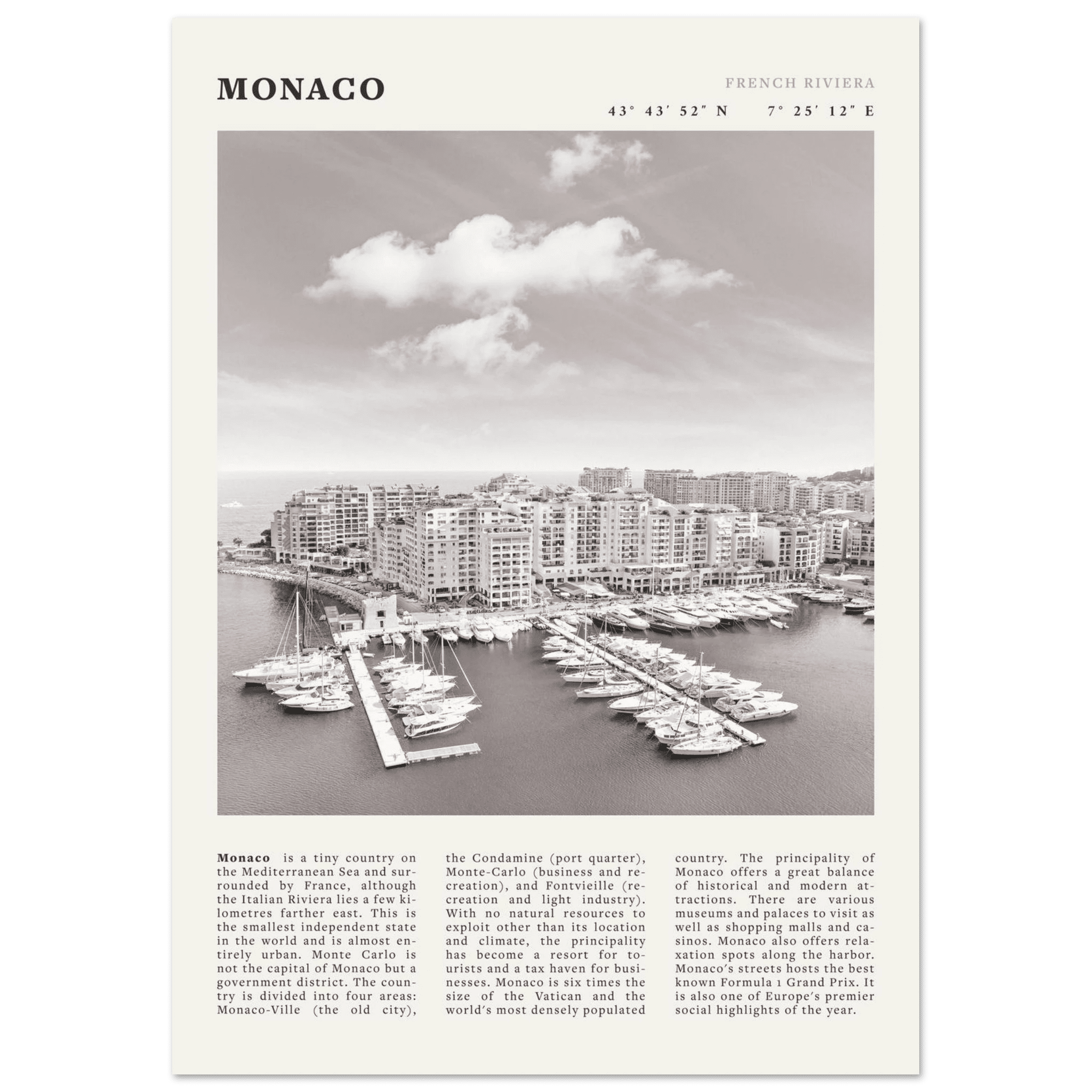 Monaco Poster Black and White – Vintage Monte Carlo Harbor Print (Digital & Printed Options) - Evergreen Posters