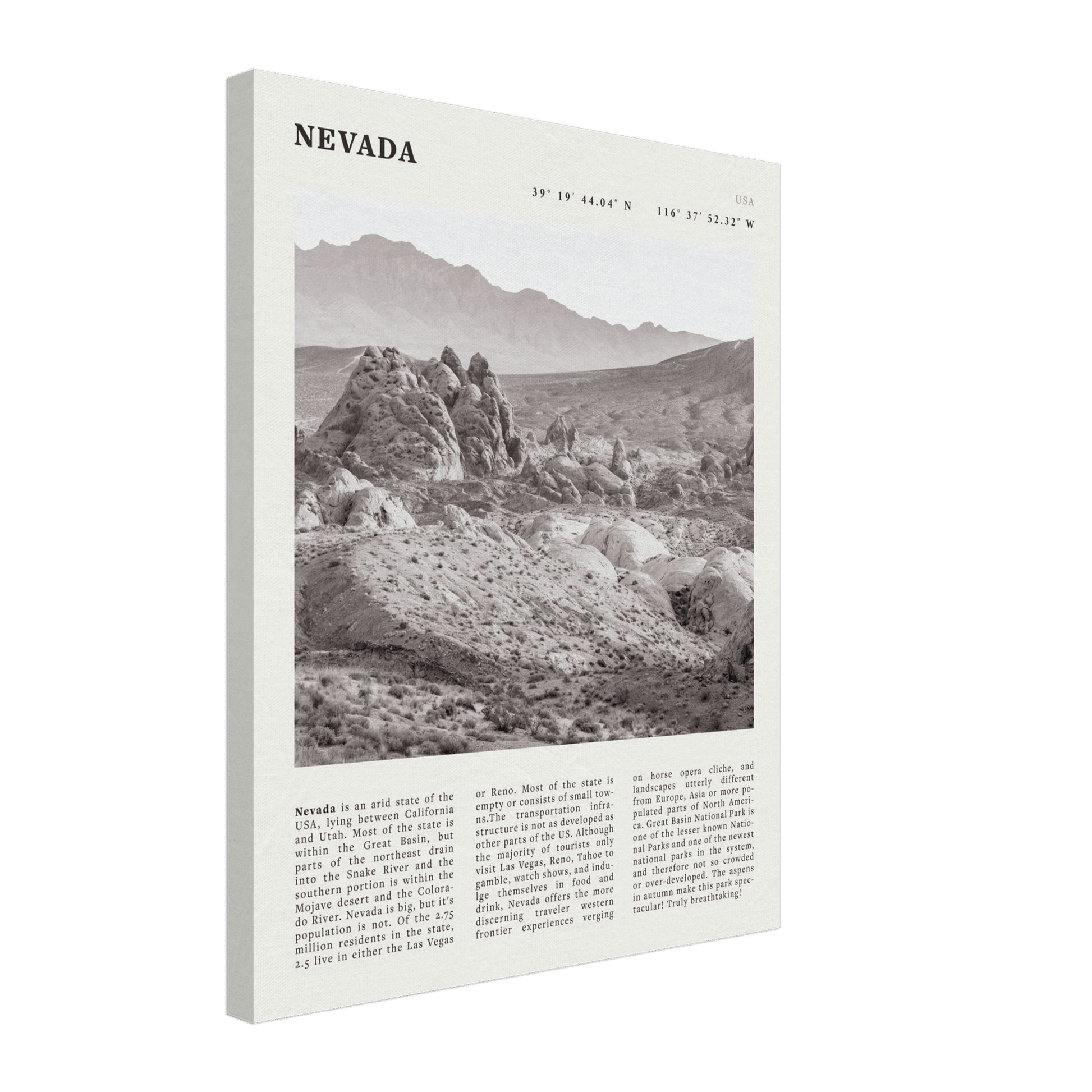 Nevada Poster | Black & White Desert Landscape Wall Art | USA Travel Print Decor - Evergreen Posters