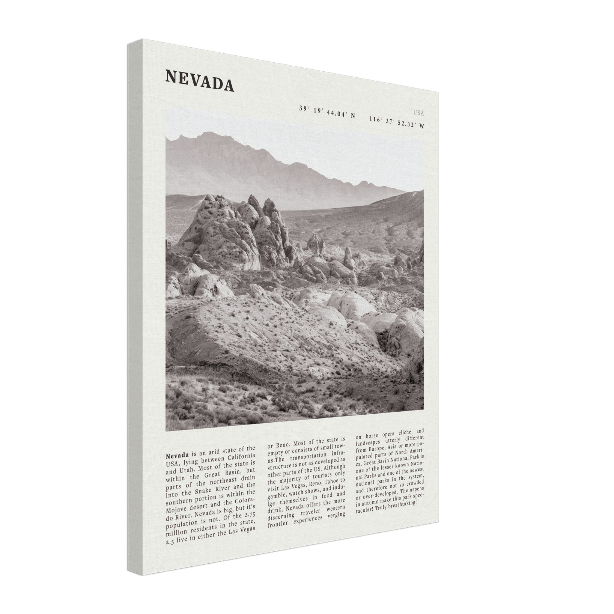 Nevada Poster | Black & White Desert Landscape Wall Art | USA Travel Print Decor - Evergreen Posters