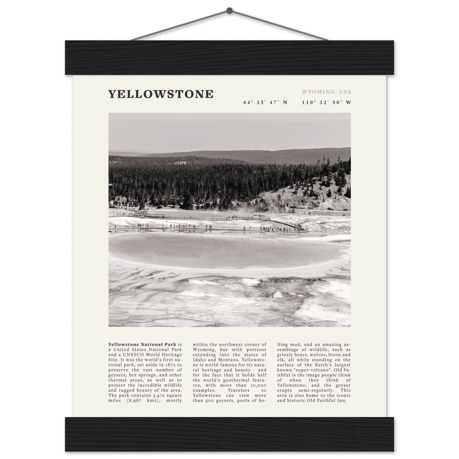 Yellowstone Poster | Black & White Grand Prismatic Spring Wall Art | WY Print - Evergreen Posters