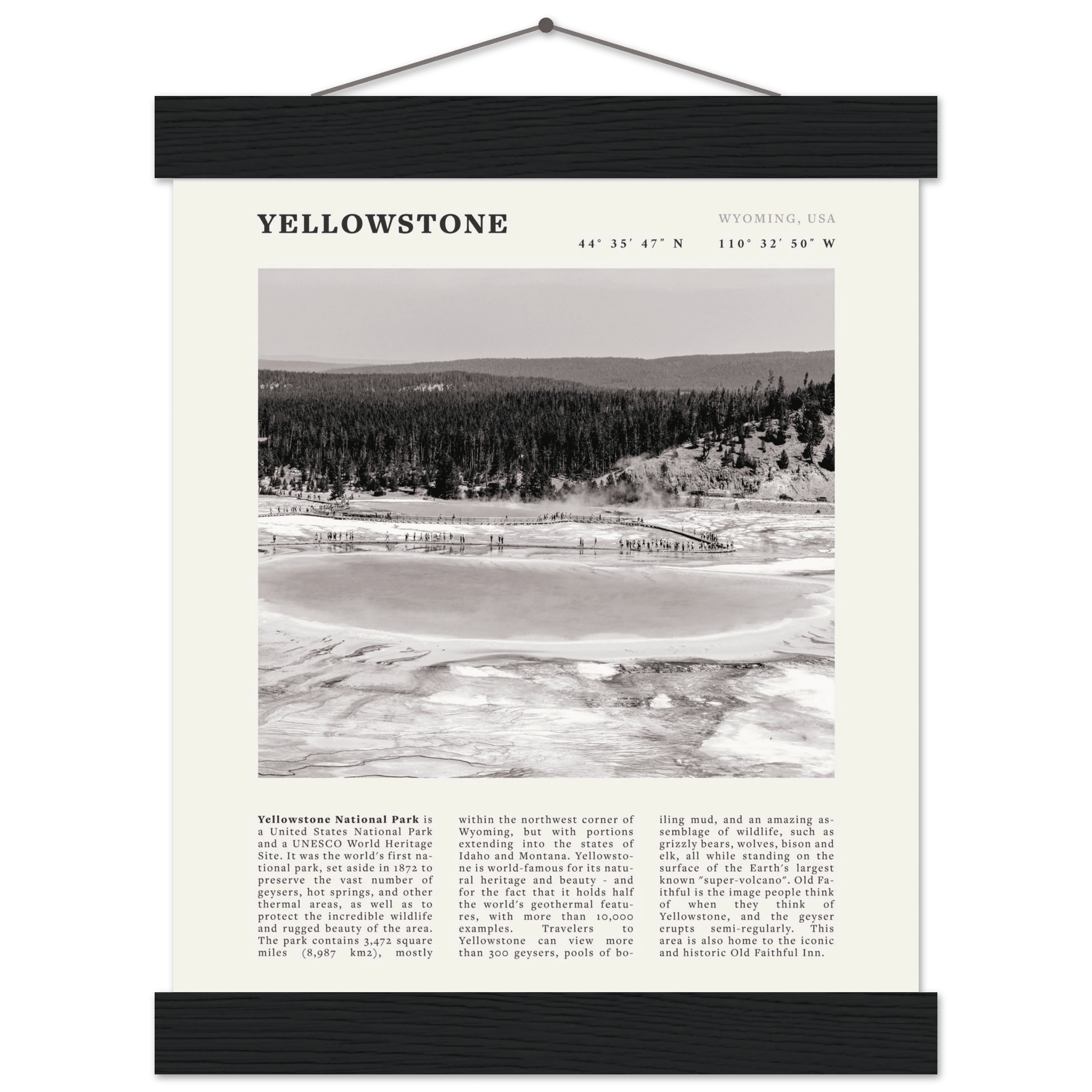 Yellowstone Poster | Black & White Grand Prismatic Spring Wall Art | WY Print - Evergreen Posters