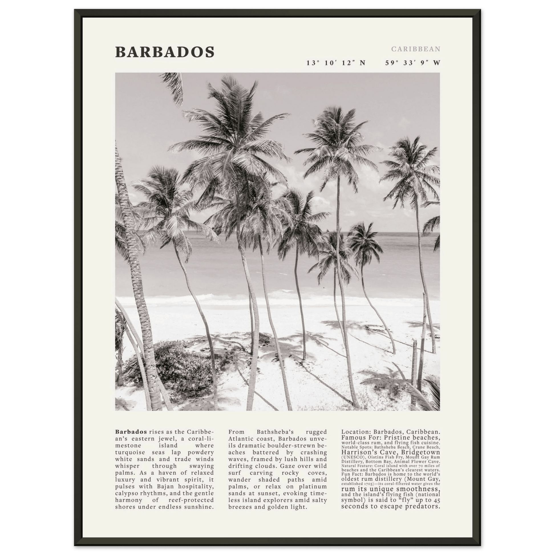Barbados Poster Black and White – Vintage Caribbean Palm Beach Print (Digital & Printed Options) - Evergreen Posters