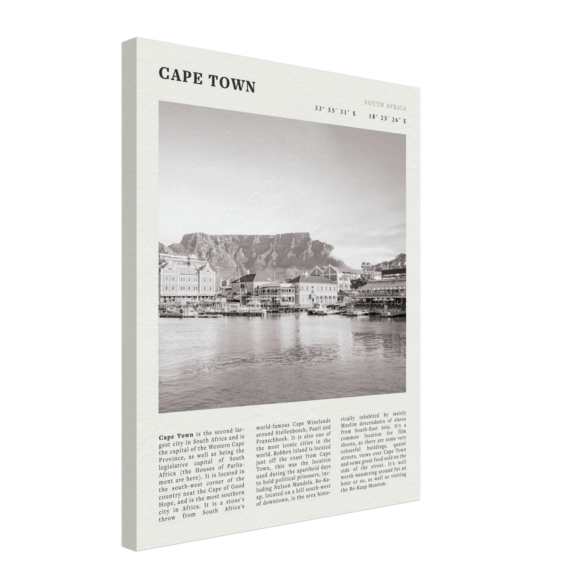 Cape Town Poster | Black & White Table Mountain Wall Art | South Africa Travel Print - Evergreen Posters