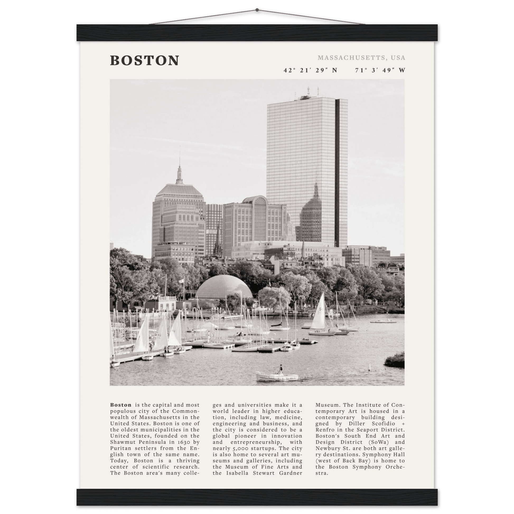Boston Poster | Black & White Charles River Skyline Wall Art | Massachusetts Print - Evergreen Posters