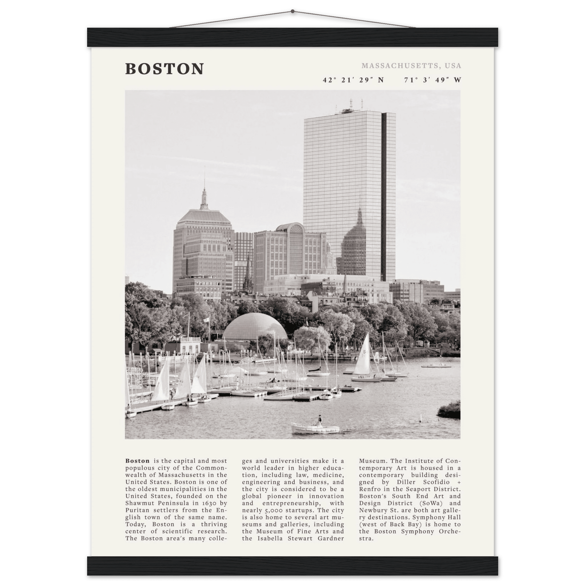 Boston Poster | Black & White Charles River Skyline Wall Art | Massachusetts Print - Evergreen Posters