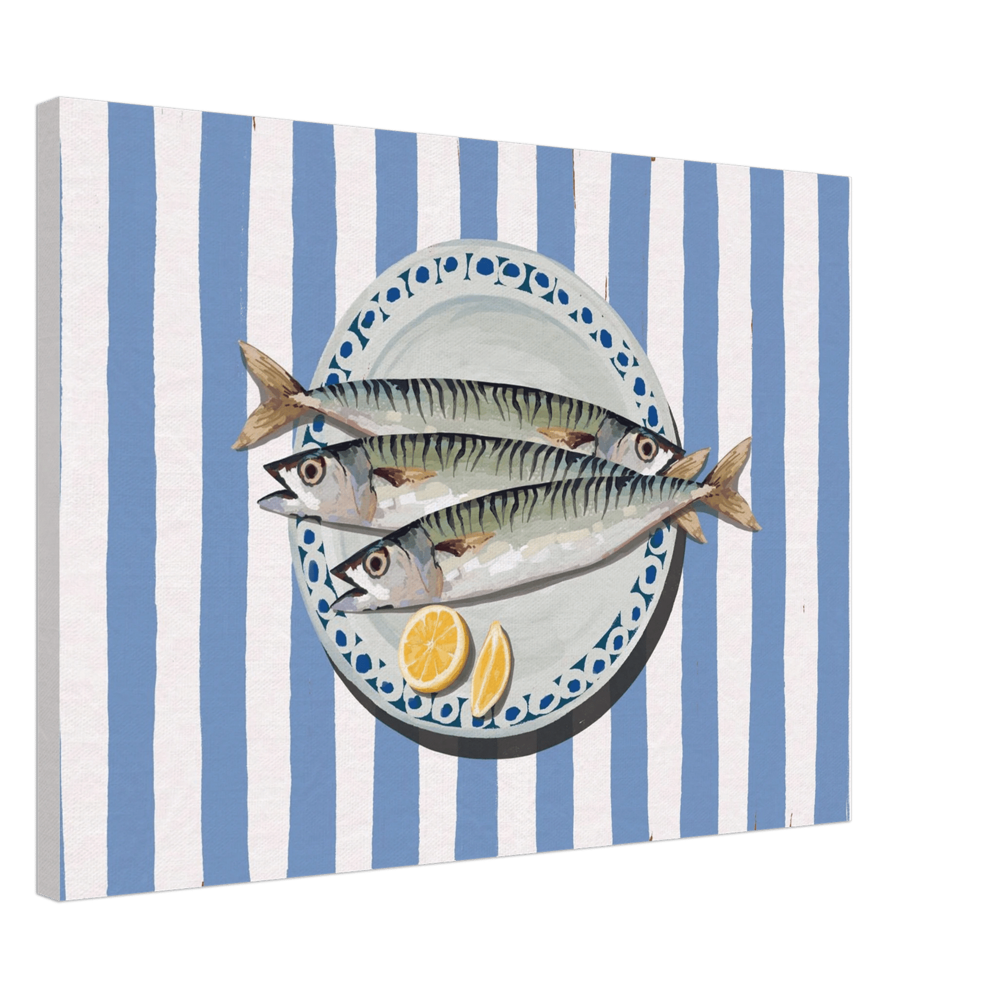 Sardines Print | Blue Stripe Fish Kitchen Wall Art | Coastal Food Poster - Evergreen Posters