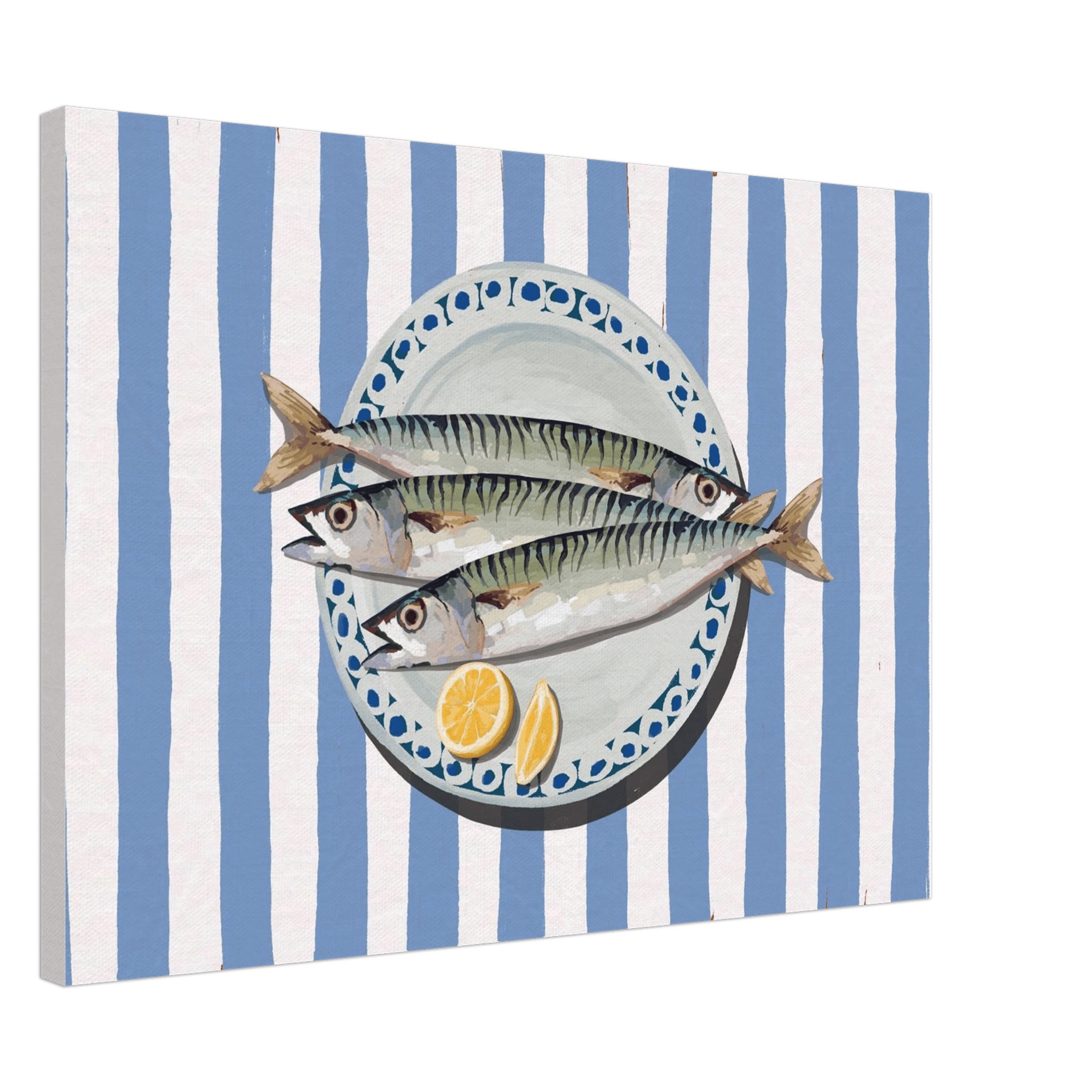 Sardines Print | Blue Stripe Fish Kitchen Wall Art | Coastal Food Poster - Evergreen Posters