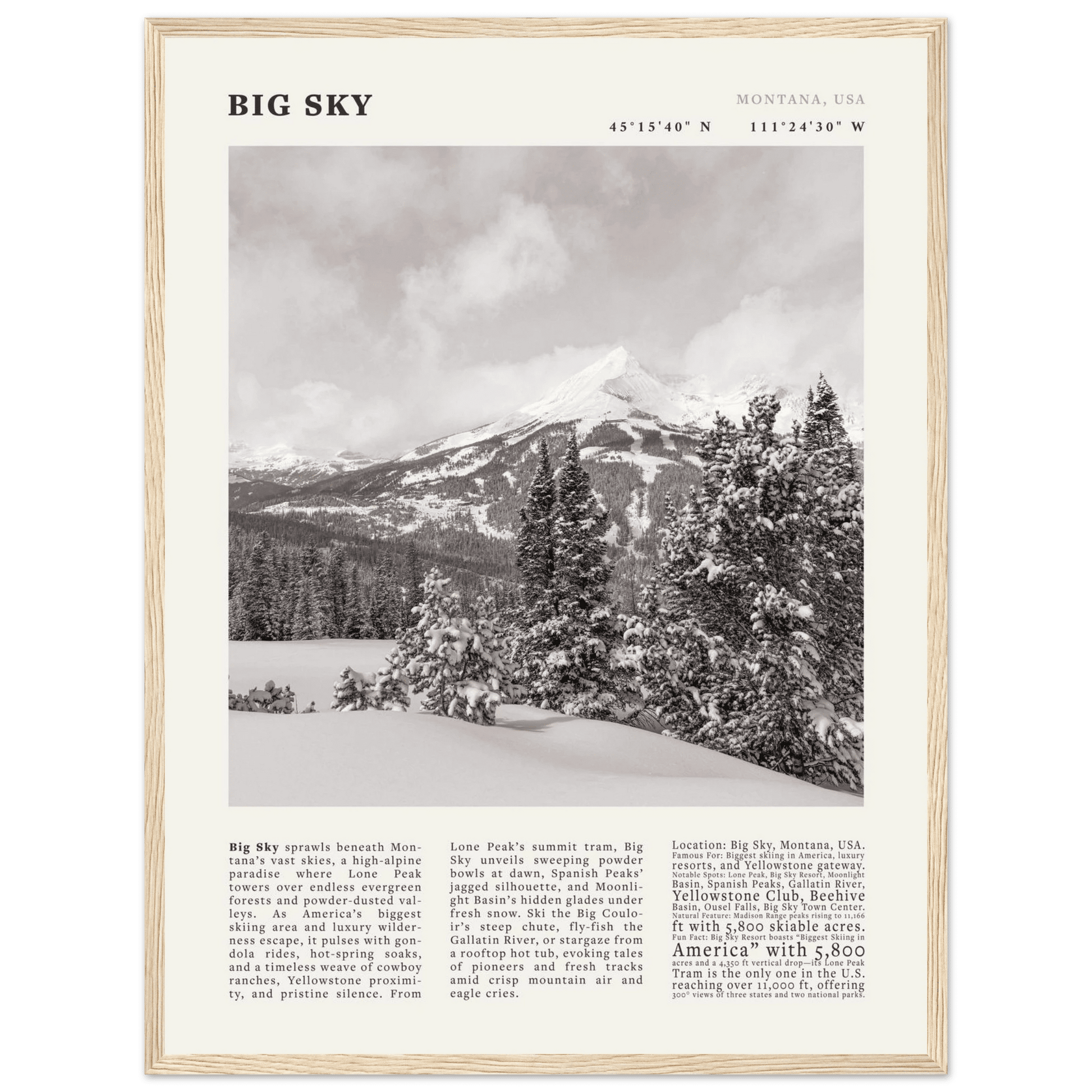 Big Sky Montana Poster Black and White – Vintage Lone Peak Ski Resort Print (Digital & Printed Options) - Evergreen Posters