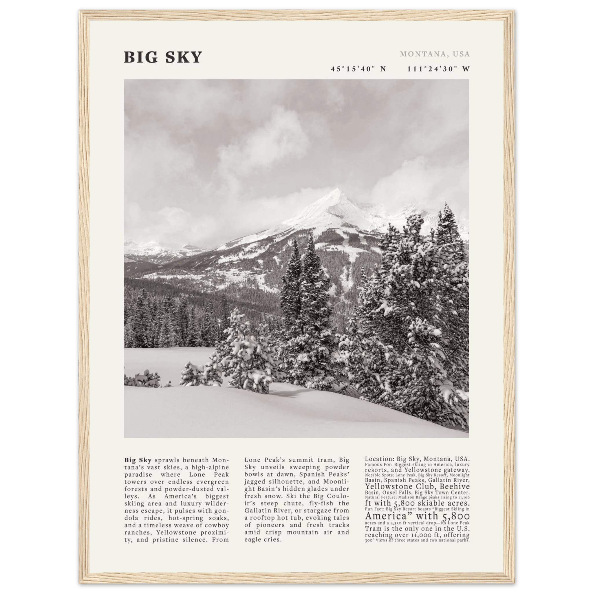 Big Sky Montana Poster Black and White – Vintage Lone Peak Ski Resort Print (Digital & Printed Options) - Evergreen Posters