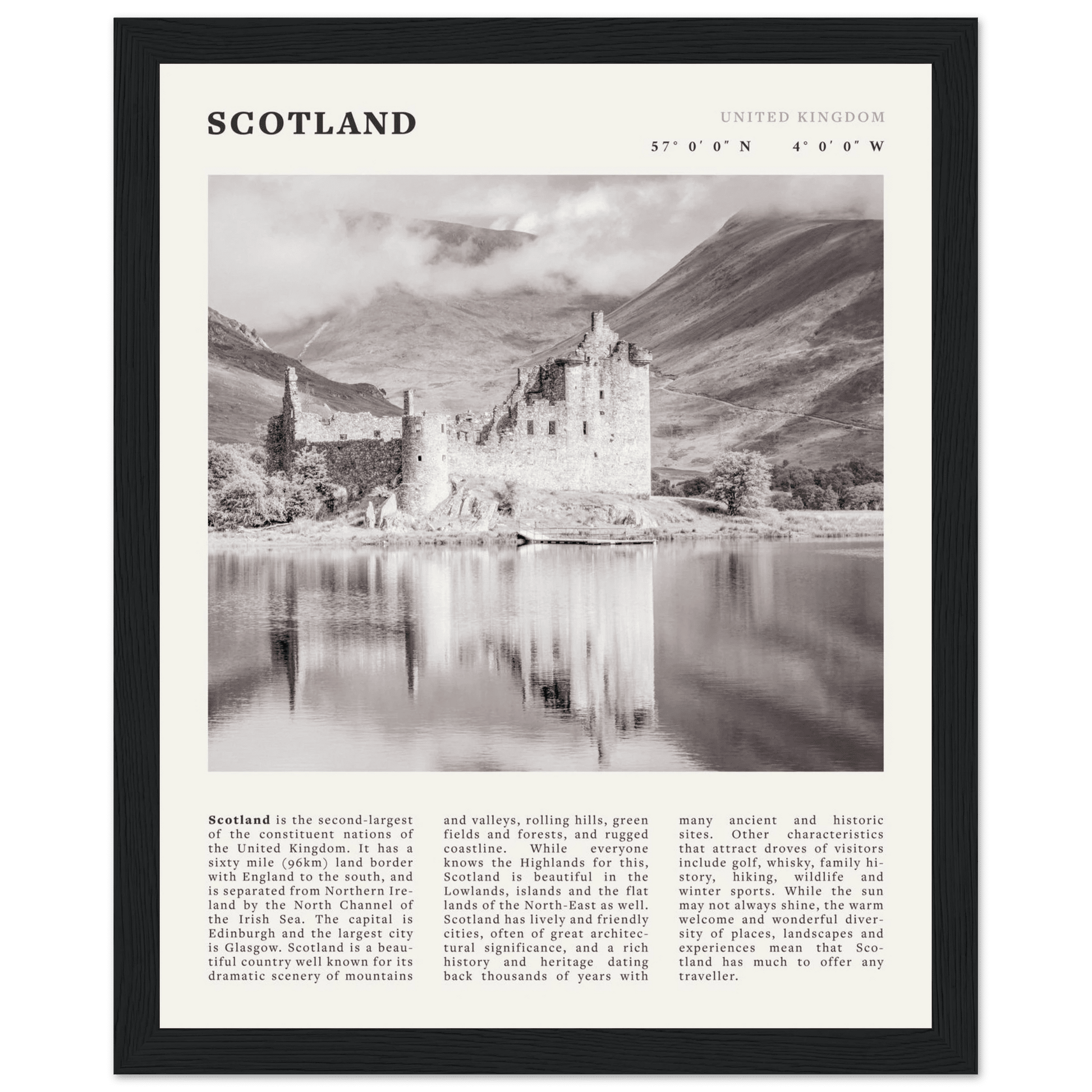 Scotland Poster | Black & White Highland Castle Wall Art | UK Travel Print Decor - Evergreen Posters