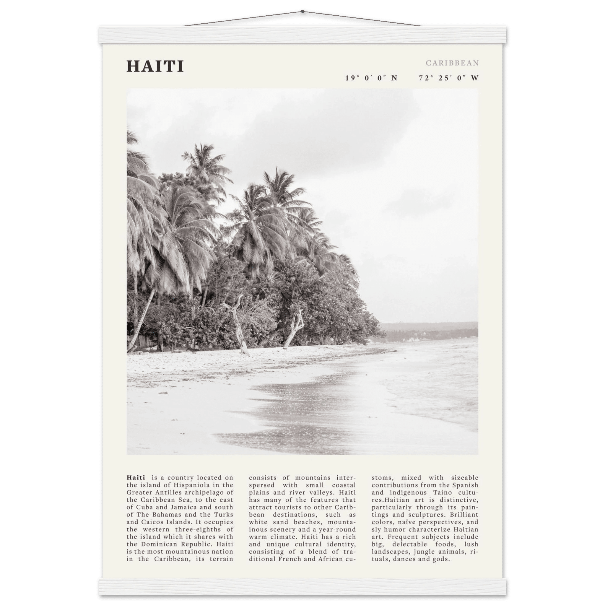 Haiti Poster | Black & White Caribbean Beach Wall Art | Tropical Travel Print - Evergreen Posters