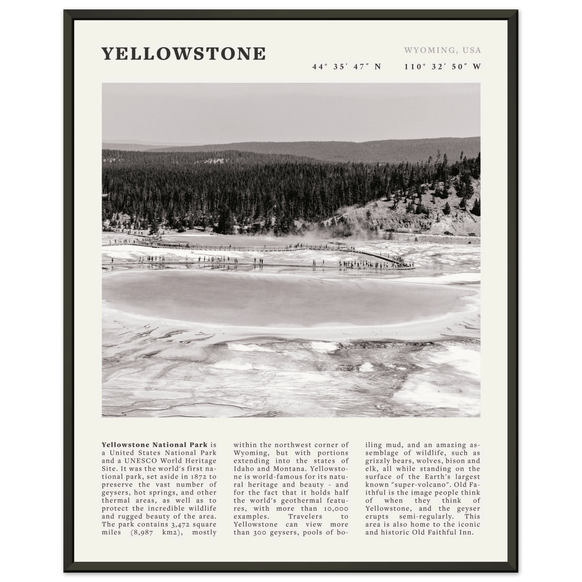 Yellowstone Poster | Black & White Grand Prismatic Spring Wall Art | WY Print - Evergreen Posters