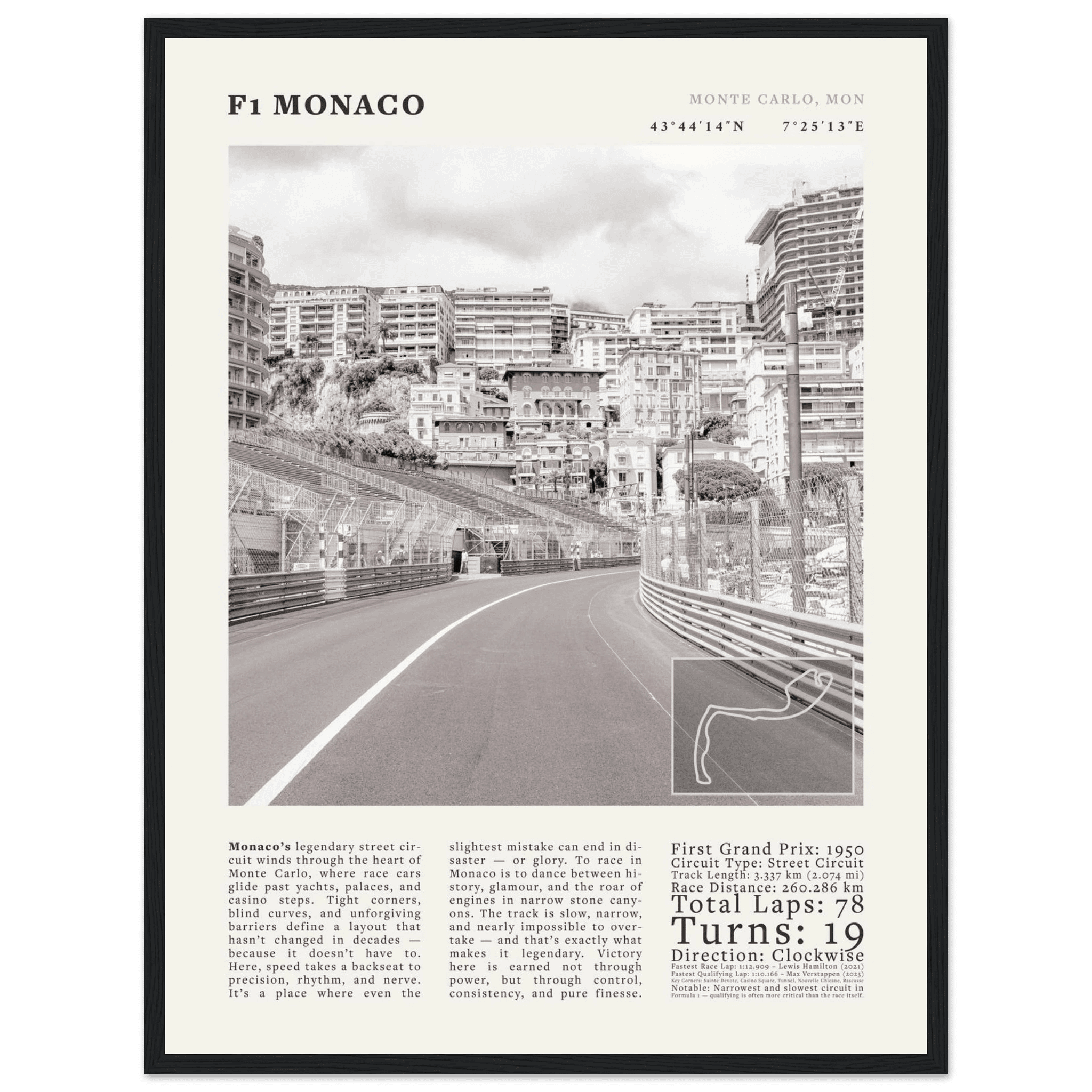 F1 Monaco Poster Black and White – Vintage Monte Carlo Street Circuit Print (Digital & Printed Options) - Evergreen Posters
